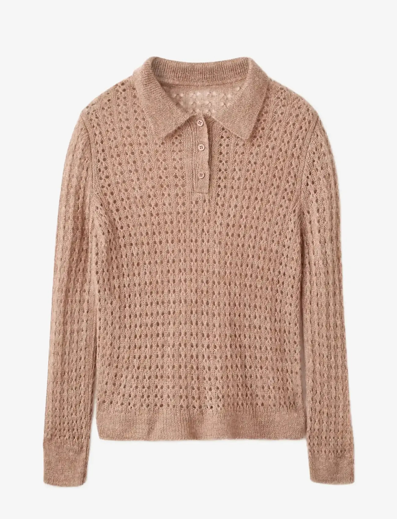 Mango - Openwork knitted polo-neck sweater - efterårstøj - medium brown - 0