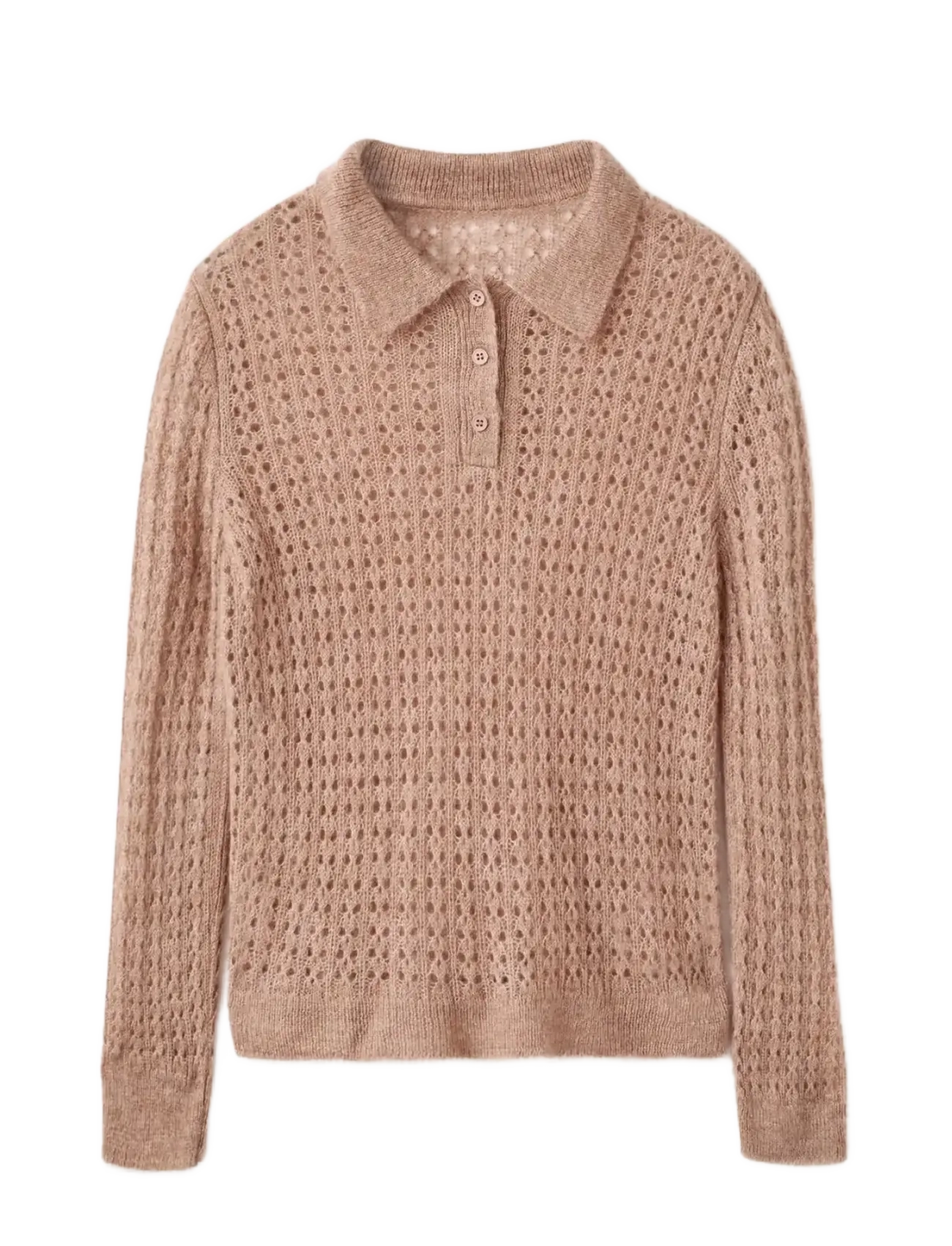 Mango Openwork knitted polo-neck sweater -  - MEDIUM BROWN / beige