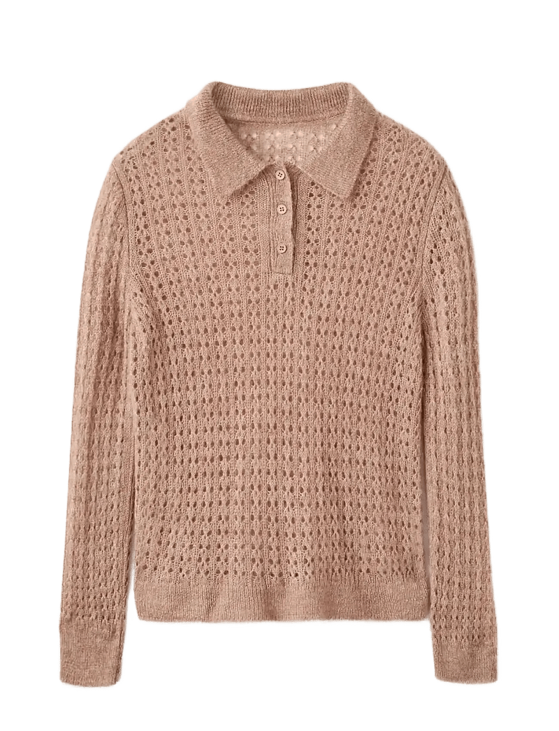 Mango - Openwork knitted polo-neck sweater - striktrøjer - medium brown - 1
