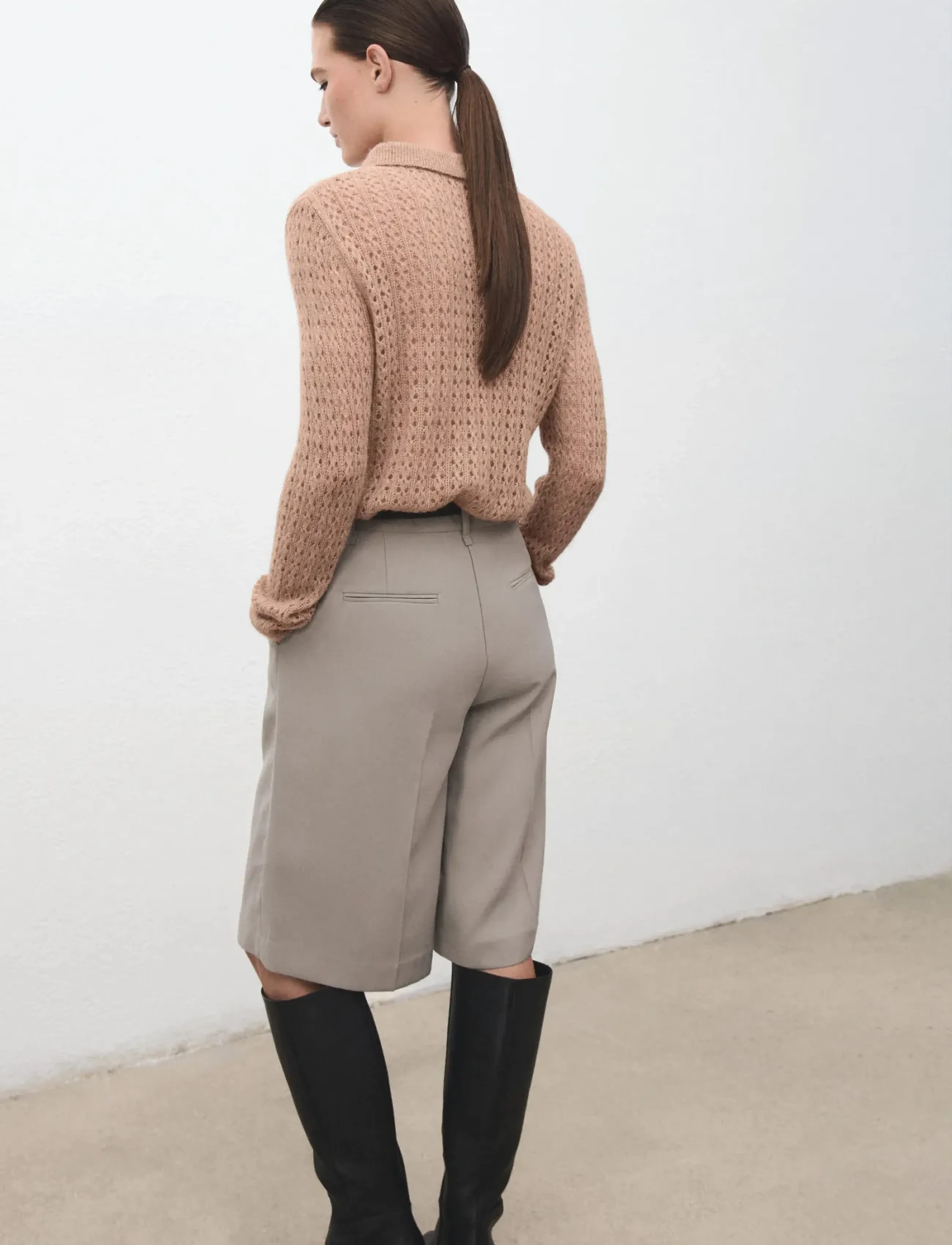 Mango - Openwork knitted polo-neck sweater - jumpers - medium brown - 2