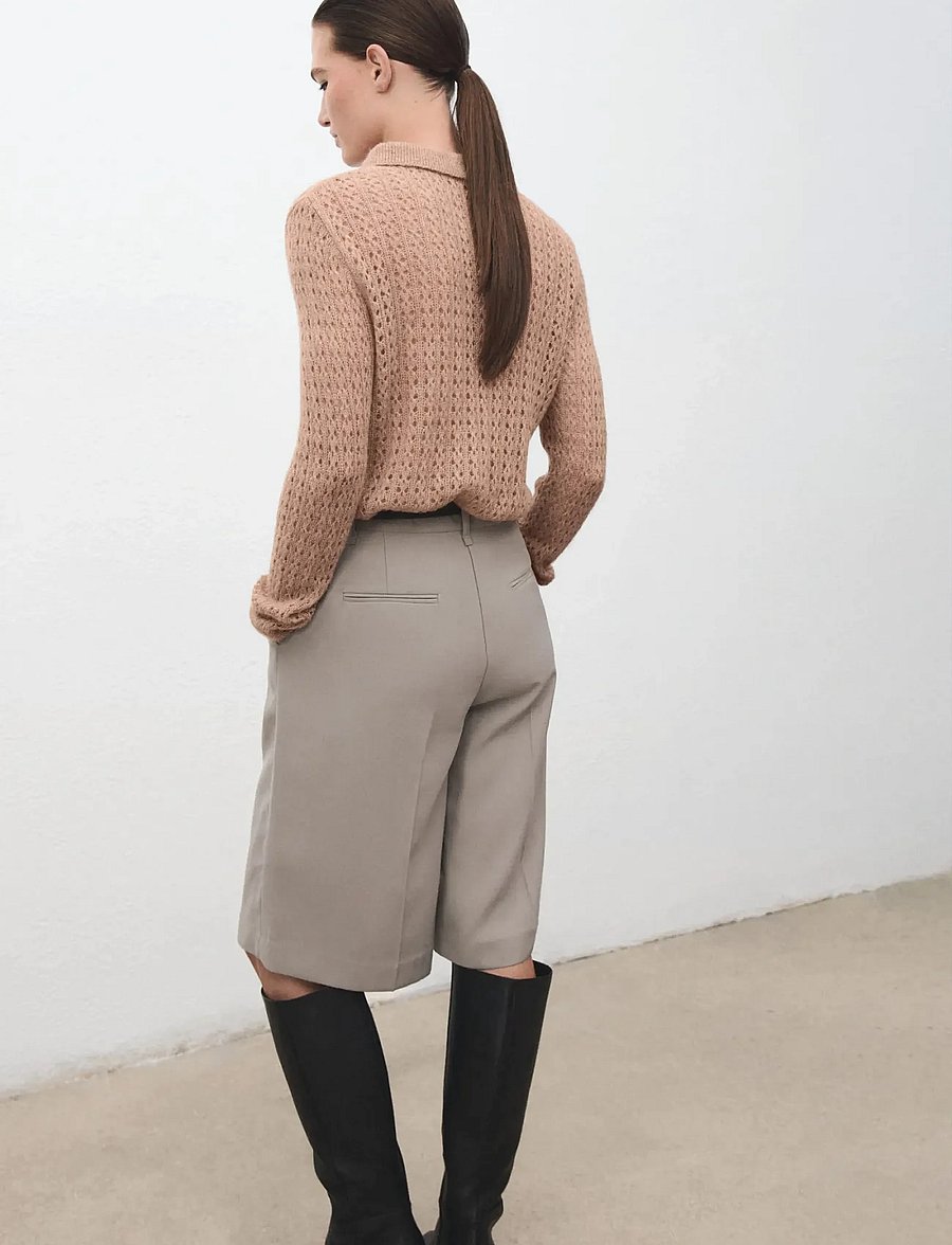 Mango - Openwork knitted polo-neck sweater - neulepuserot - medium brown - 2
