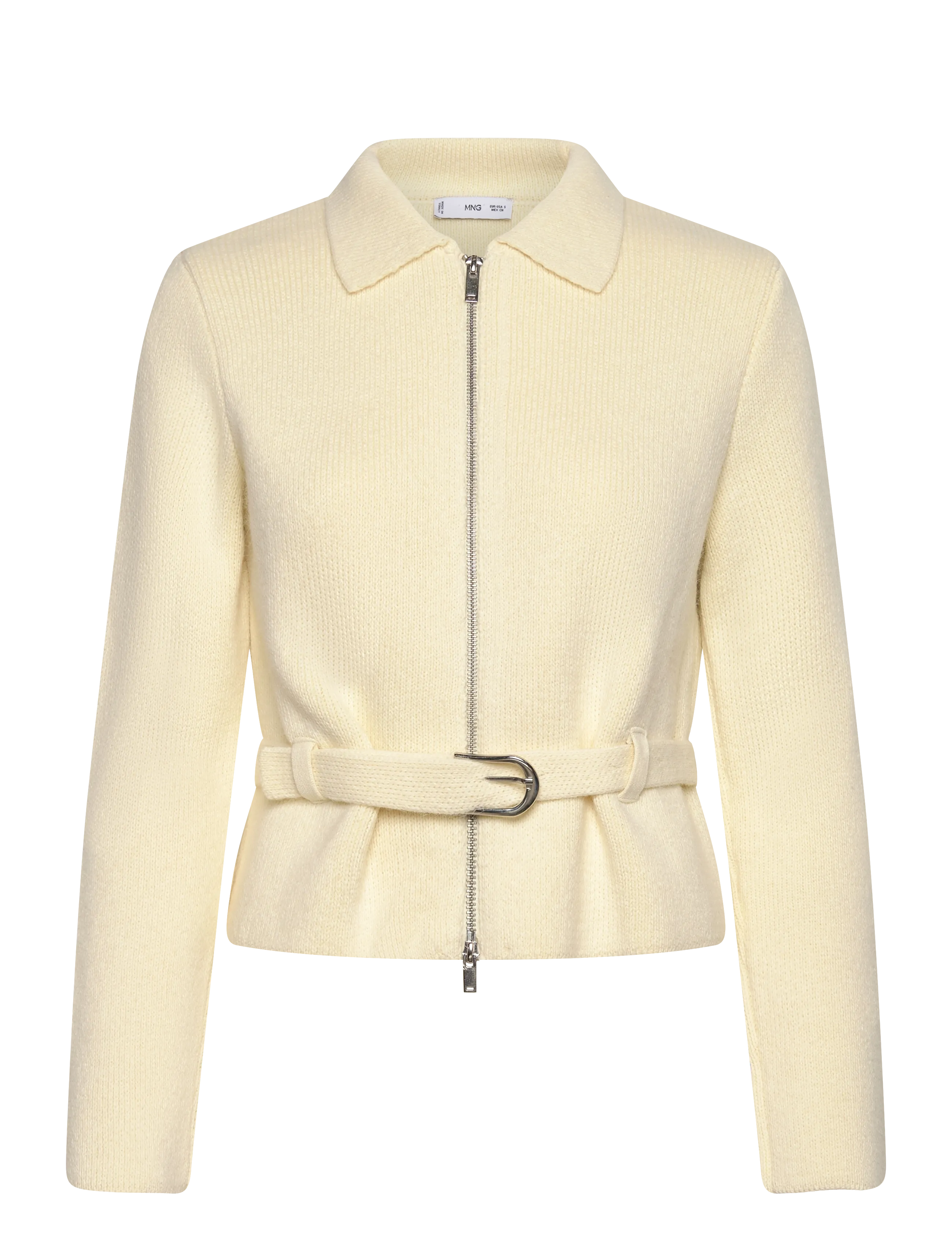 Knitted jacket with belt and buckle - LIGHT BEIGE
