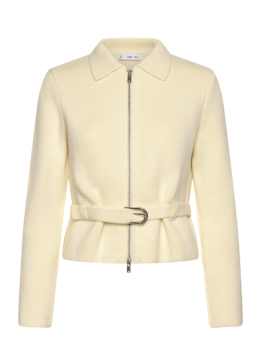 Mango - Knitted jacket with belt and buckle - ulljackor - light beige - 1