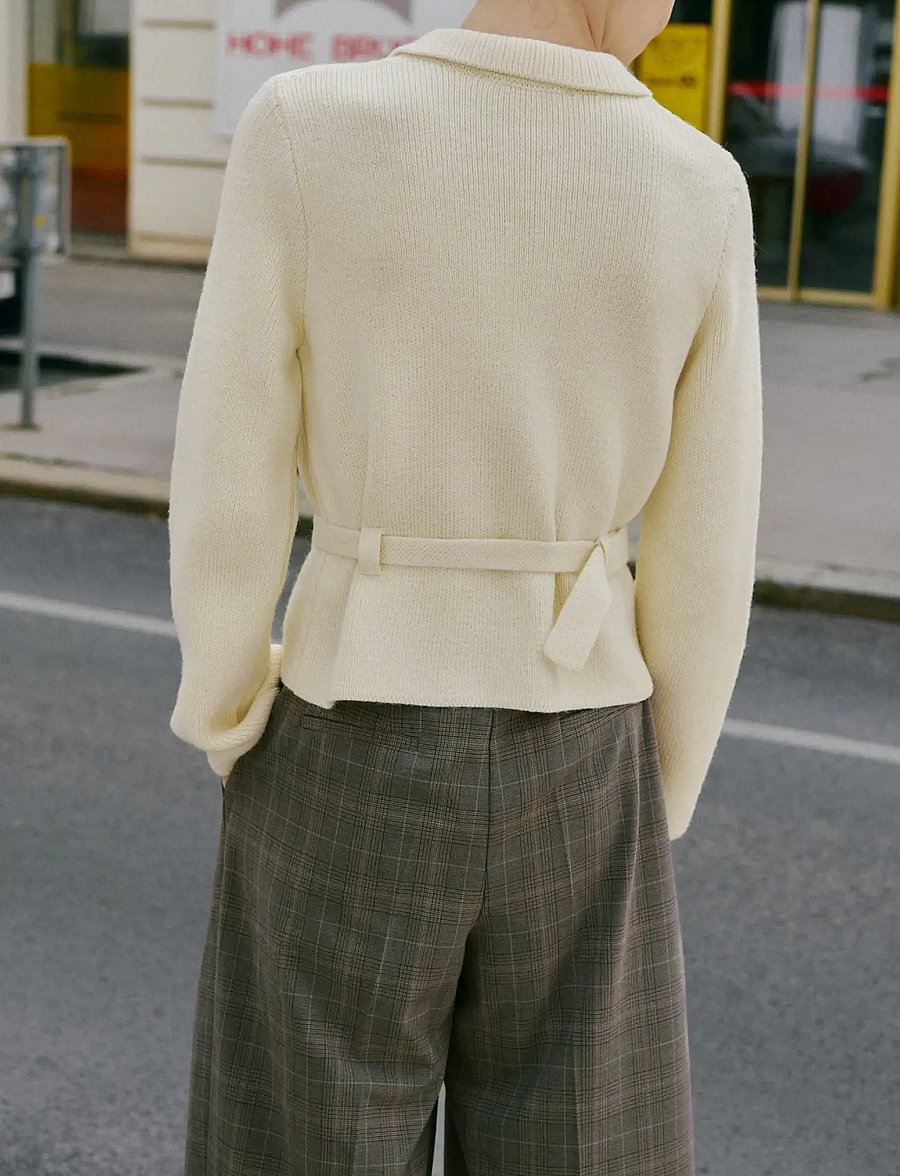 Mango - Knitted jacket with belt and buckle - ulljackor - light beige - 3
