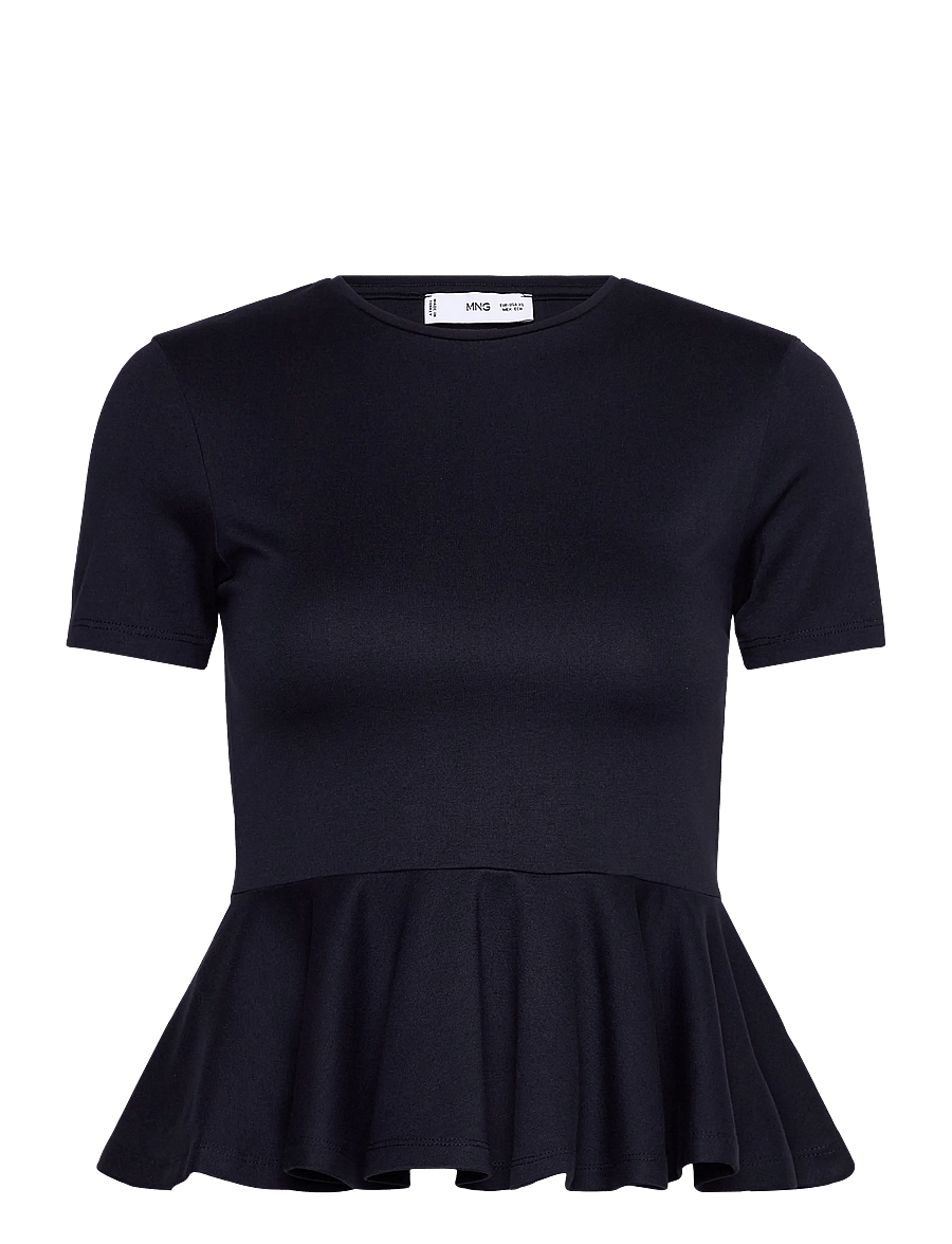 Mango - Short-sleeved peplum t-shirt - t-shirts - navy - 1