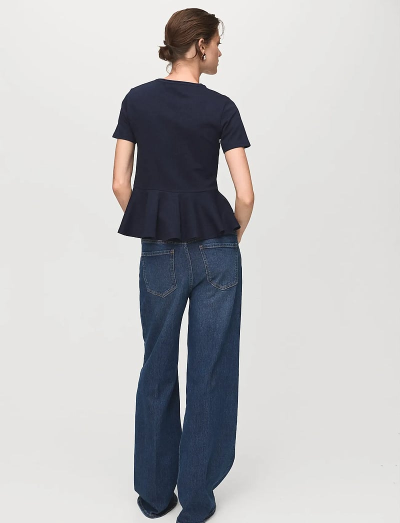 Mango - Short-sleeved peplum t-shirt - t-shirts - navy - 3