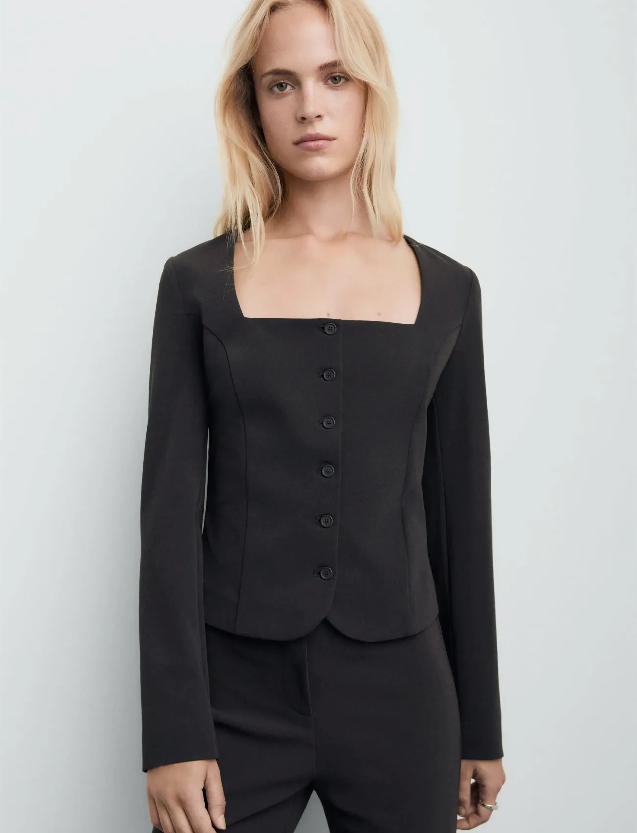 Mango Tailored Cropped Suit Jacket, M, Black, Blazere > Cropped Blazere, Dame