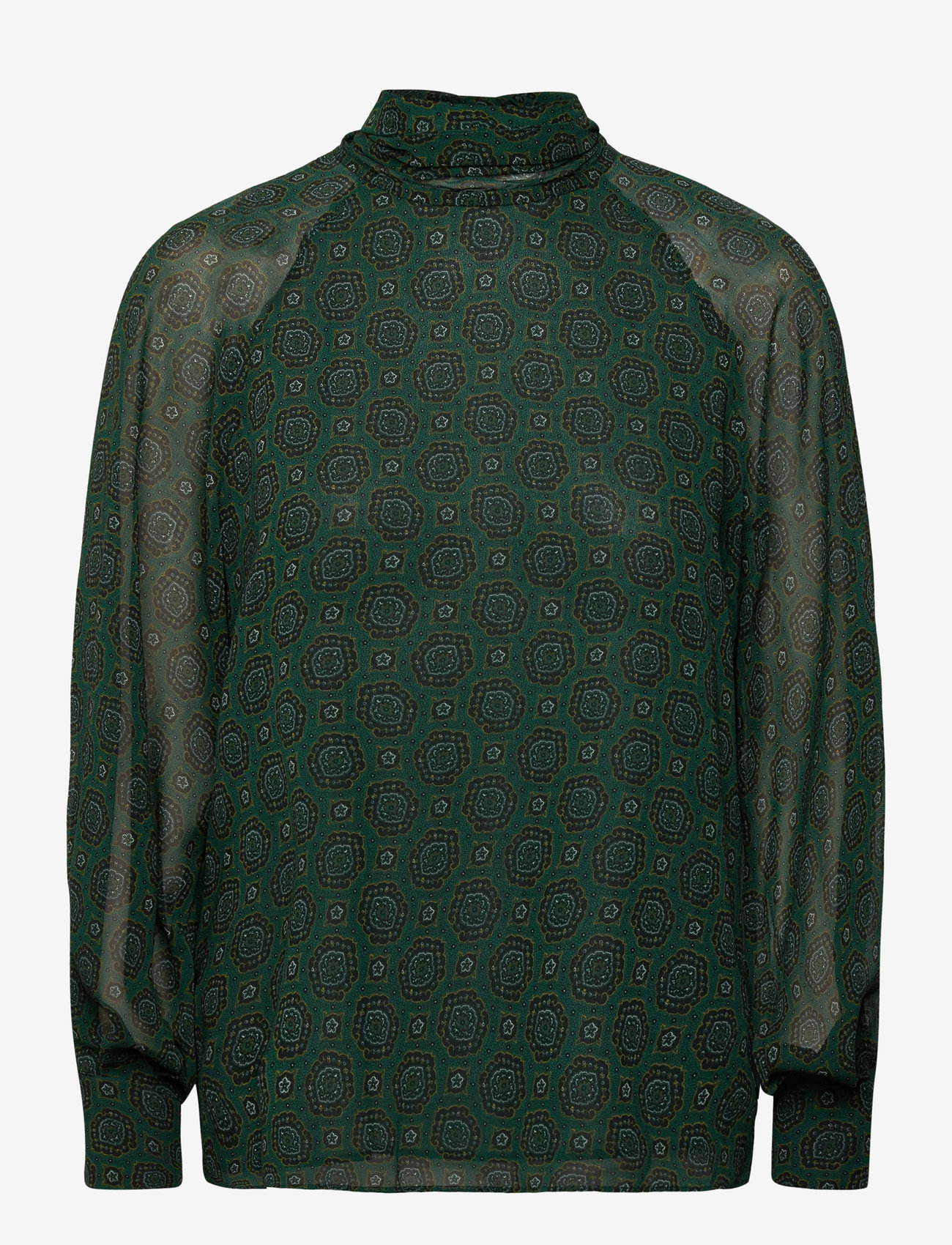 Mango - Printed blouse with tie closure - langærmede bluser - green - 1