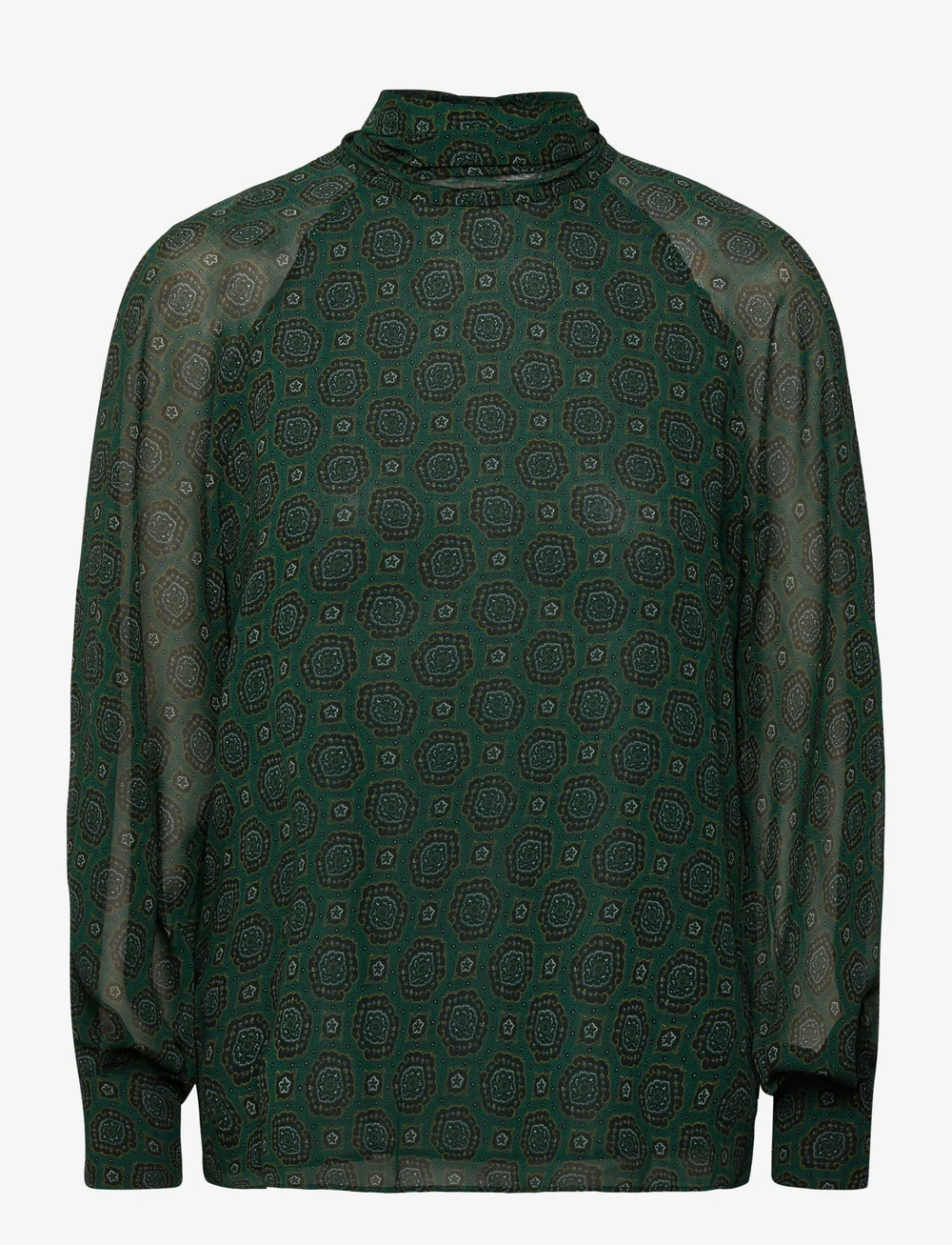Mango - Printed blouse with tie closure - långärmade blusar - green - 0