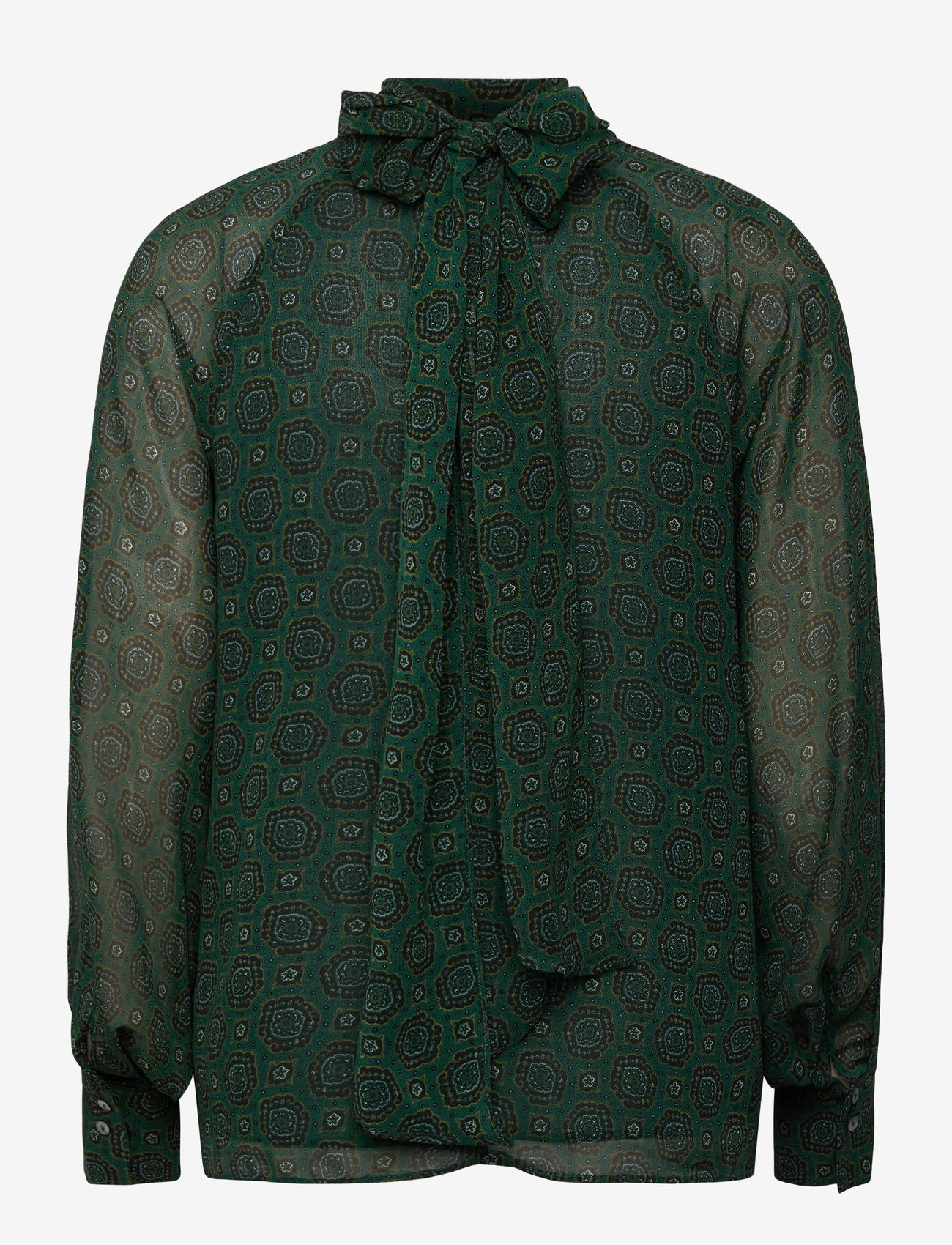 Mango - Printed blouse with tie closure - langærmede bluser - green - 2