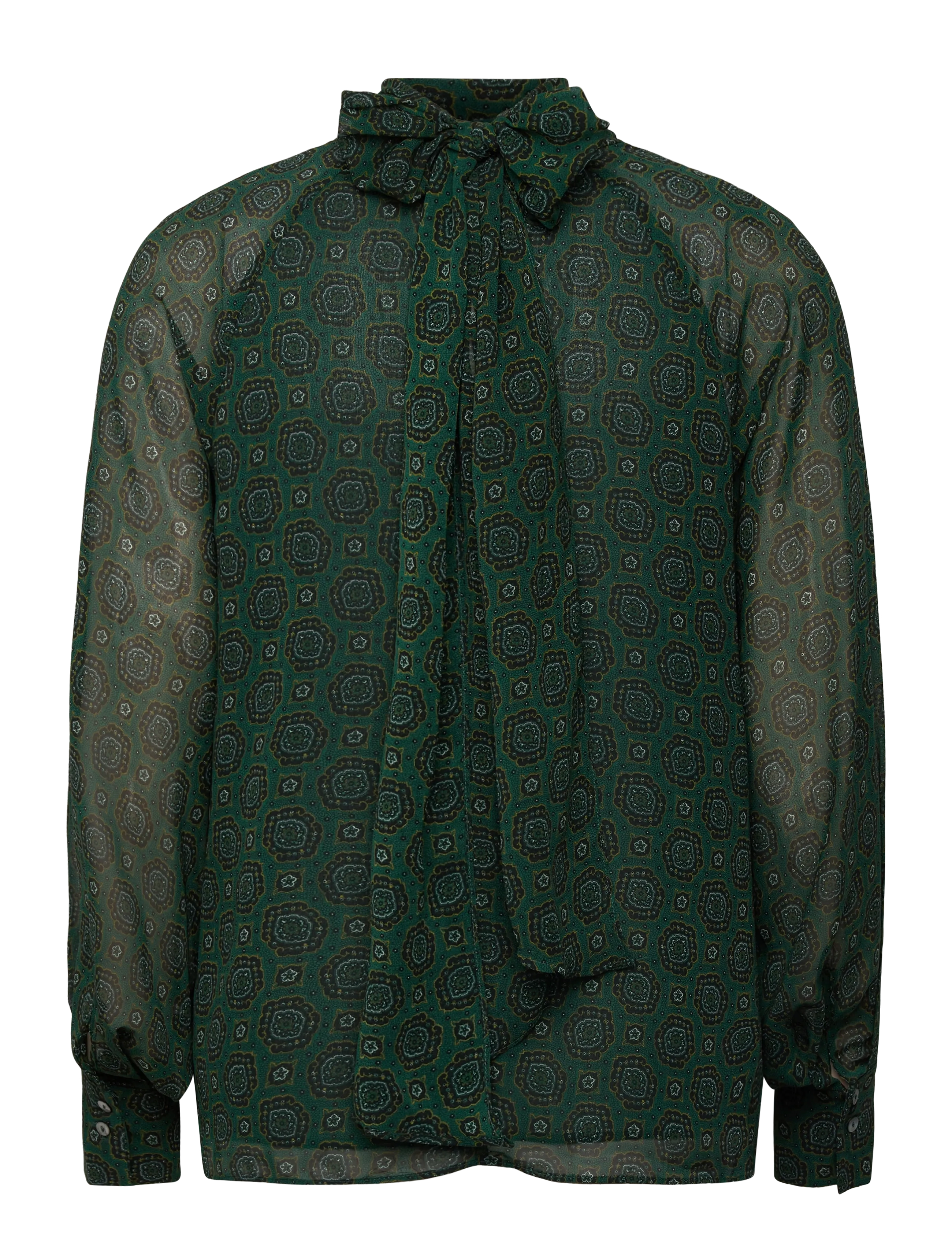 Mango - Printed blouse with tie closure - langermede bluser - green - 2