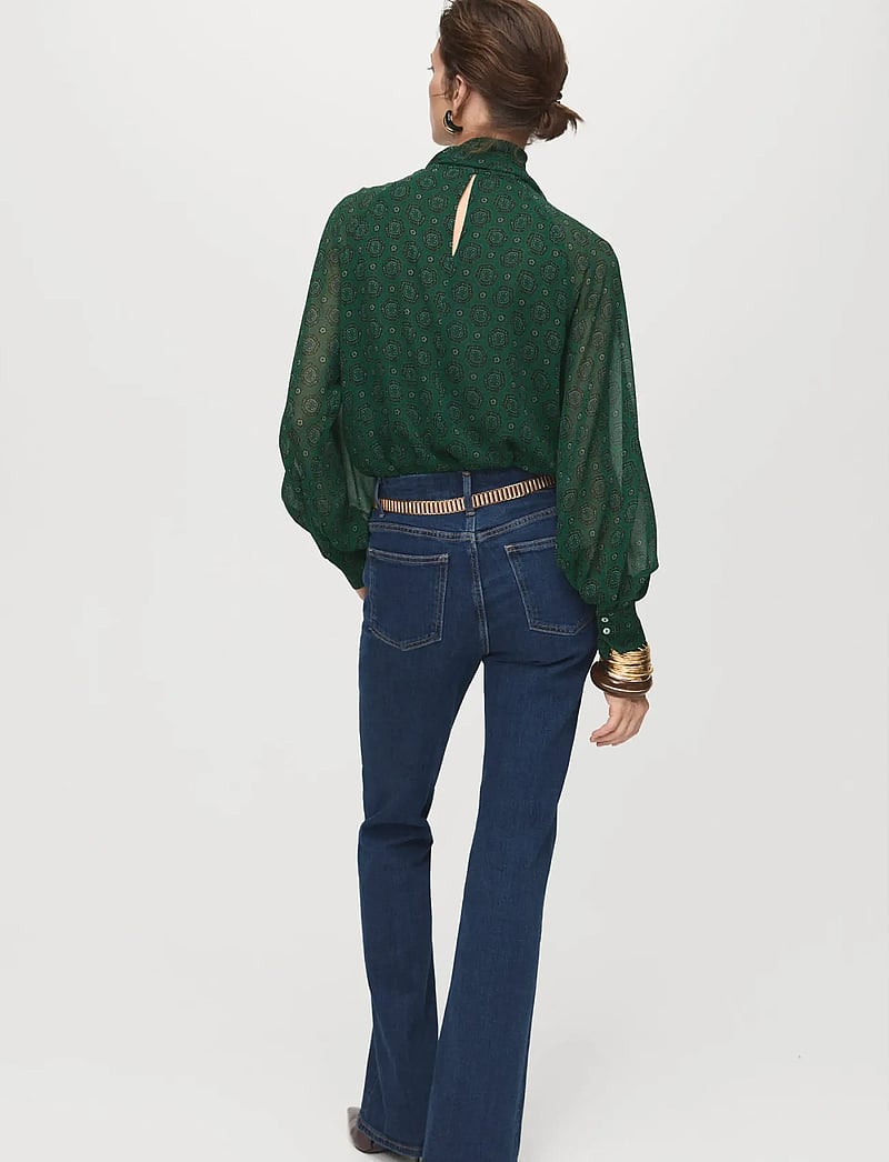 Mango - Printed blouse with tie closure - langærmede bluser - green - 3