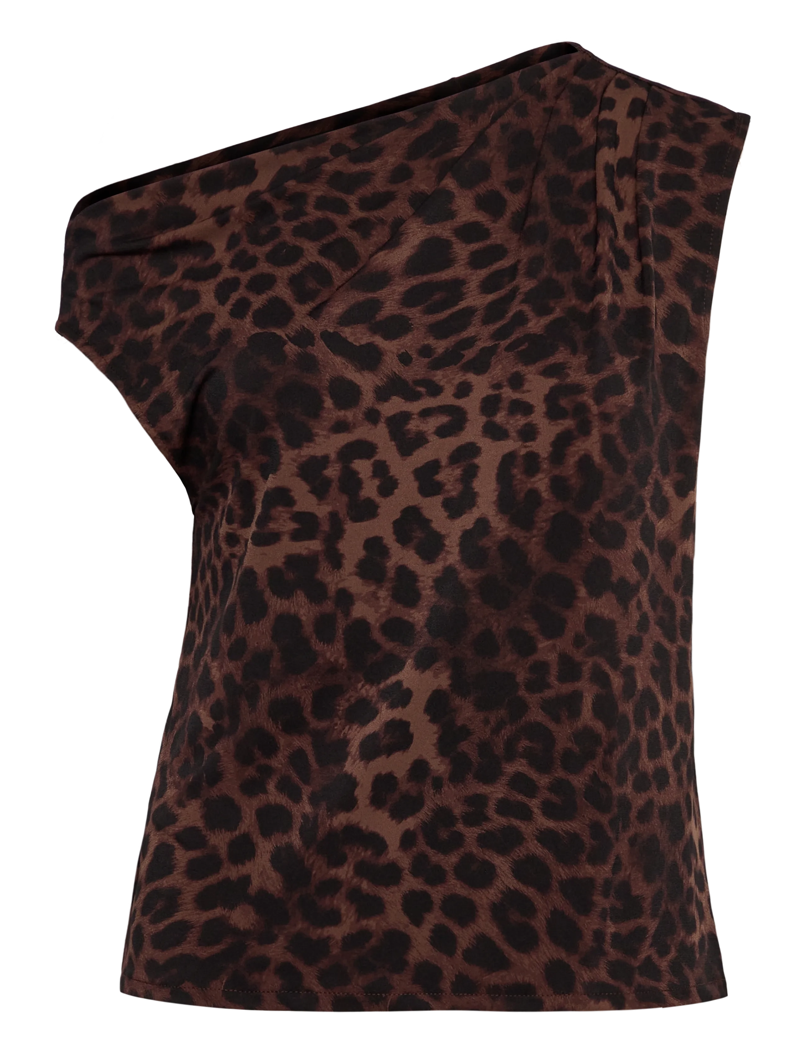Mango Leopard-print top with asymmetrical collar - T-Shirts & Tops - BROWN / brown