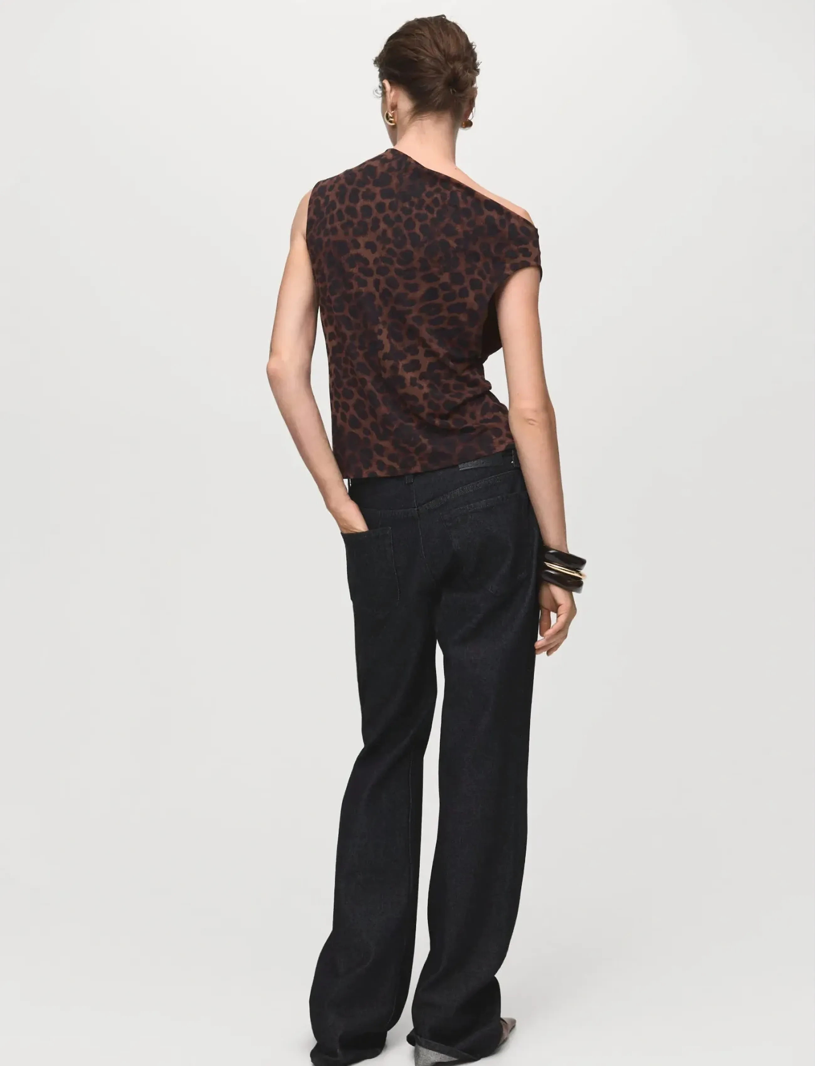 Mango - Leopard-print top with asymmetrical collar - brown - 3