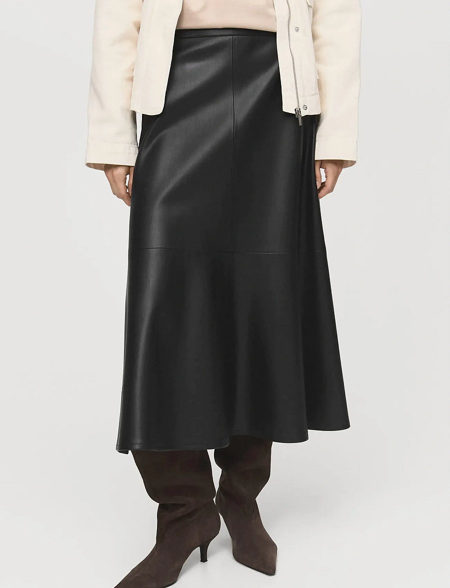 Mango - Faux-leather midi-skirt - midi nederdele - black - 0