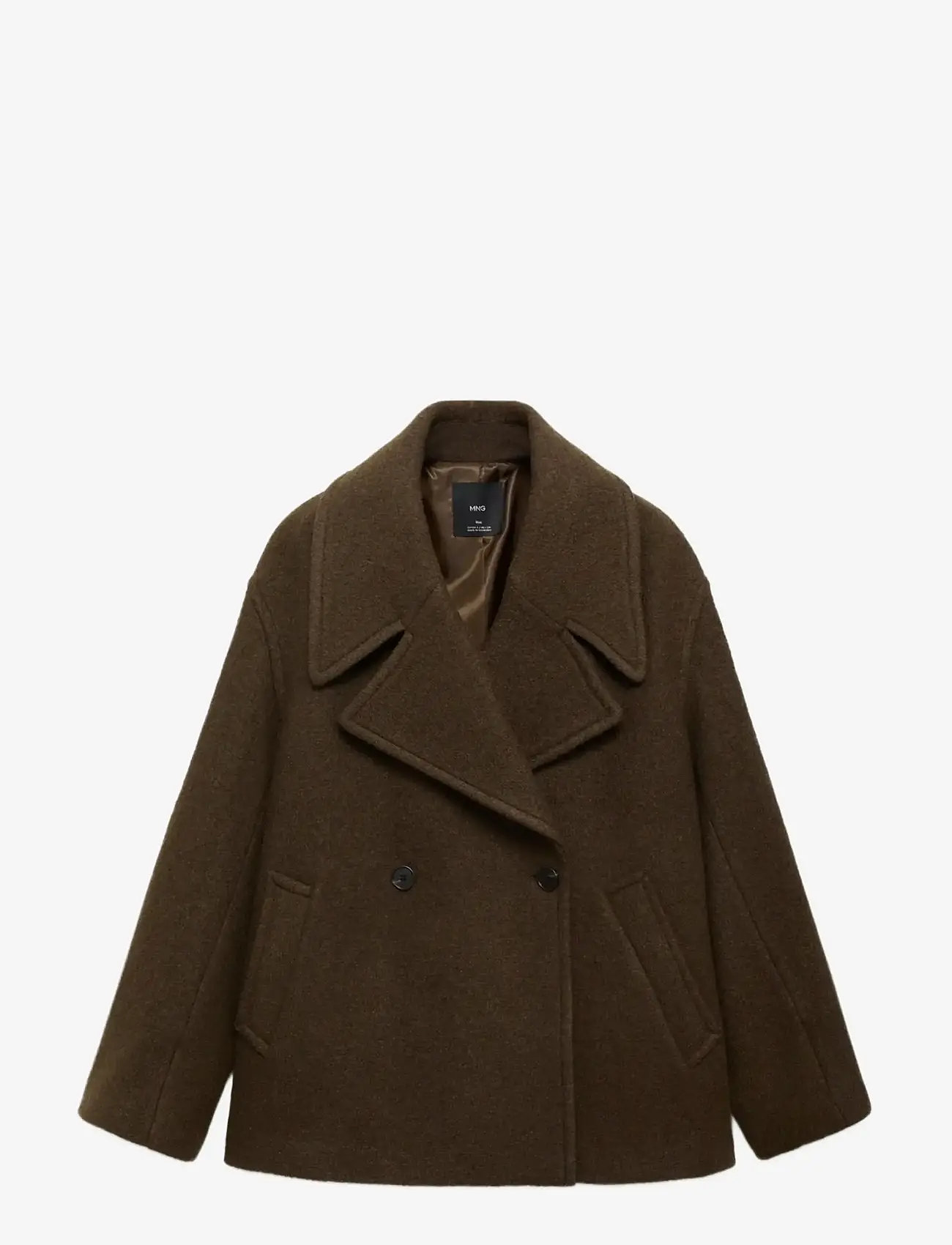 Mango - Oversized wool coat with maxi lapels - overtøj - beige - khaki - 0