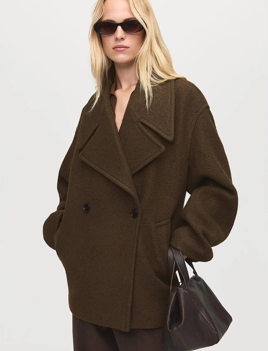 Mango - Oversized wool coat with maxi lapels - vinterjakker - beige - khaki - 0