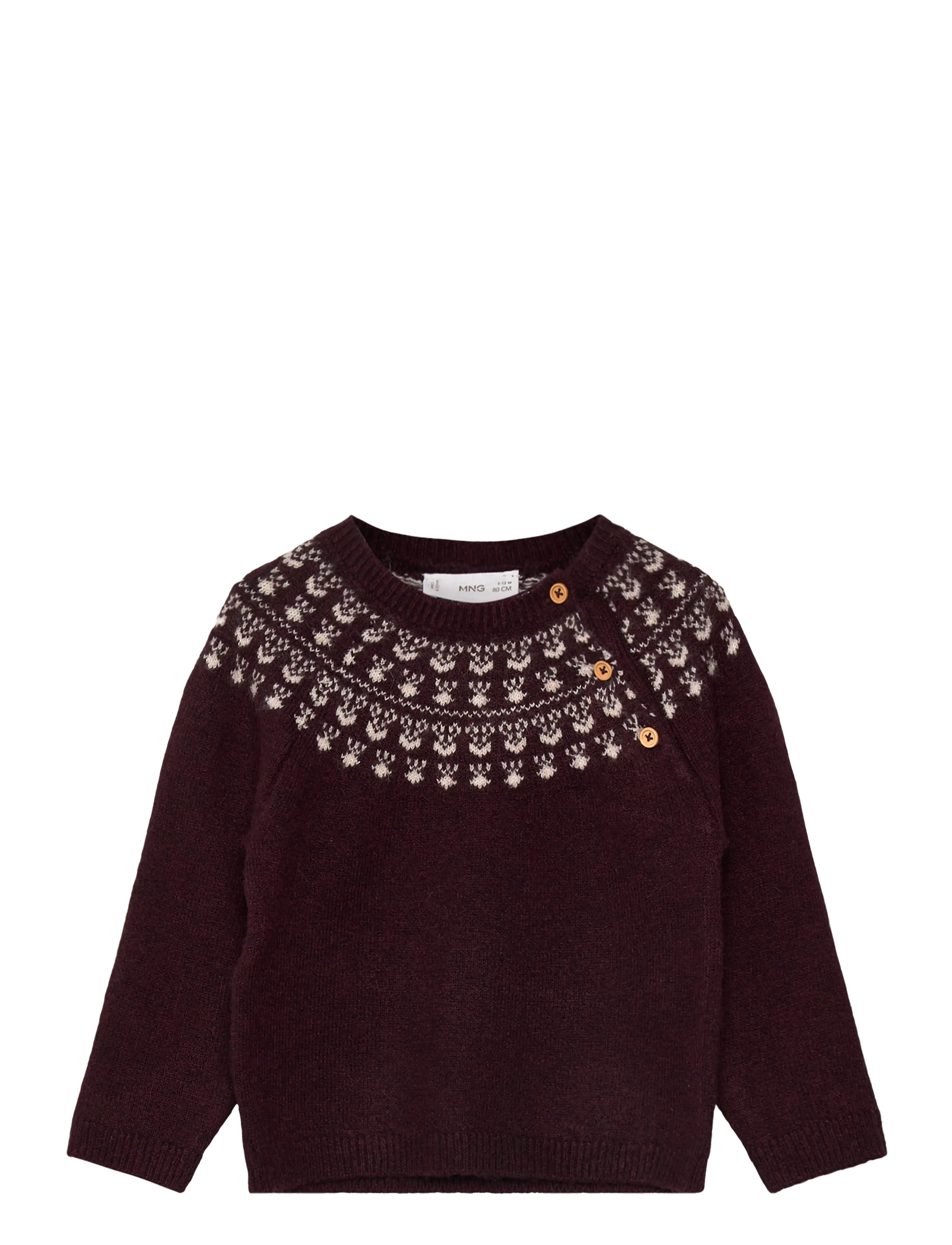 Mango Jacquard Sweater With Buttons, 1-3M, Knitwear, Burgunderrot - Pullovers, Kinder