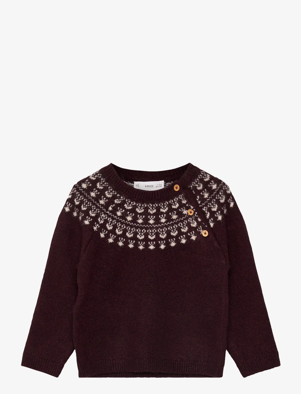 Mango - Jacquard sweater with buttons - stickade tröjor - dark red - 0