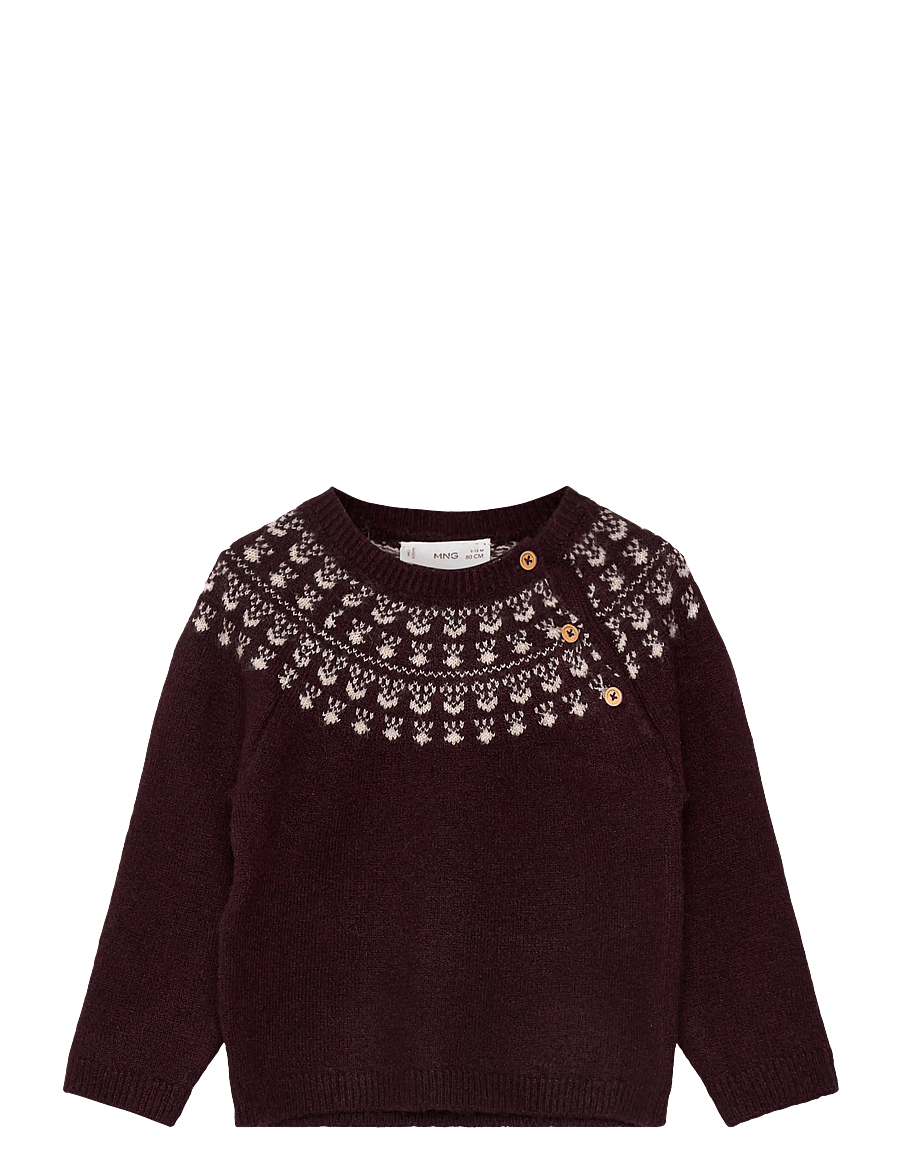 Mango - Jacquard sweater with buttons - stickade tröjor - dark red - 0