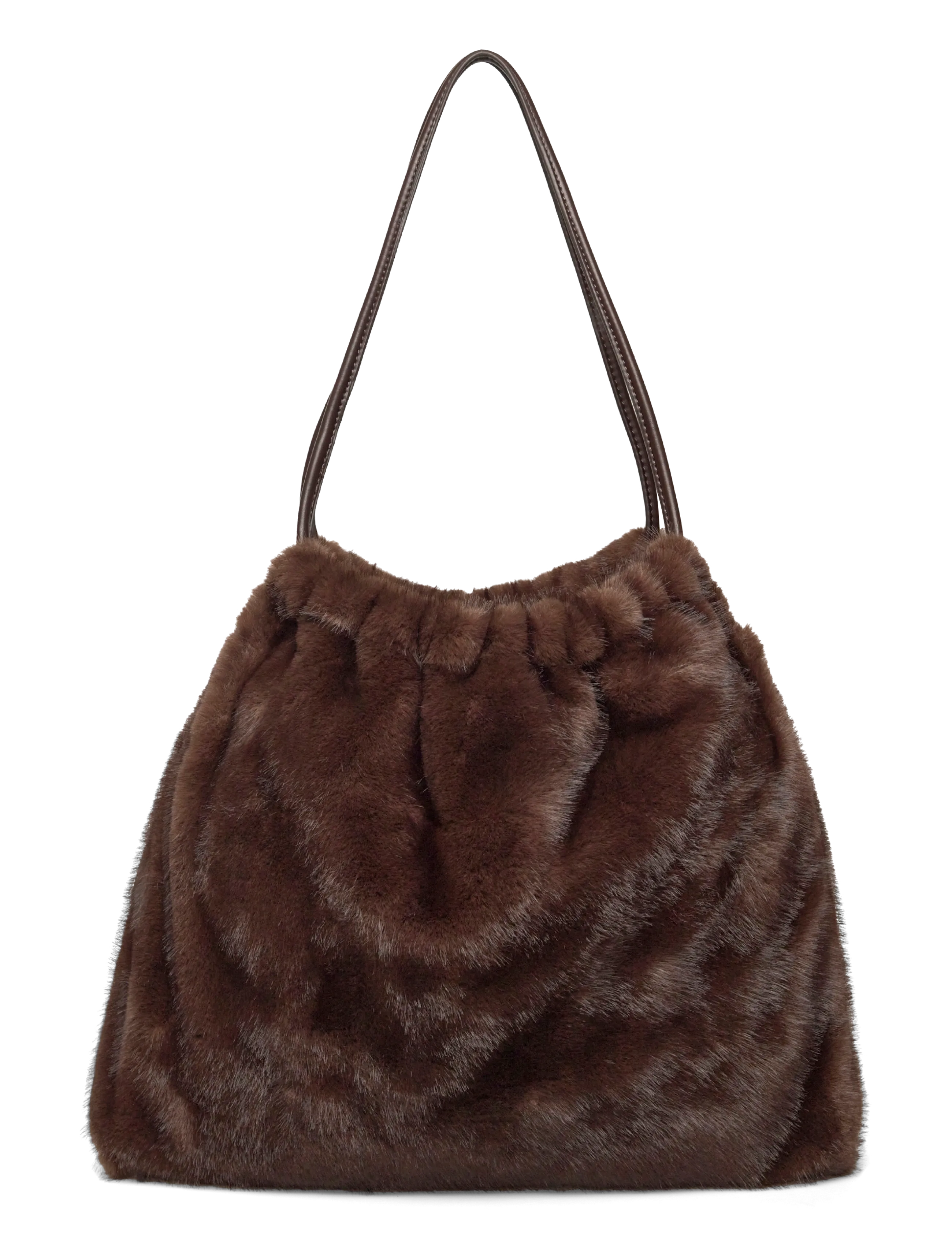 Faux-fur shoulder bag - DARK BROWN