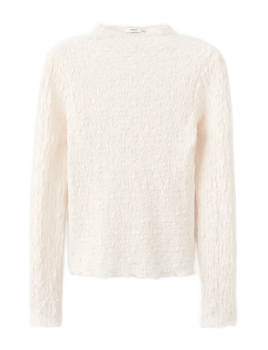 Mango - Textured crepe top - långärmade toppar - light beige - 1