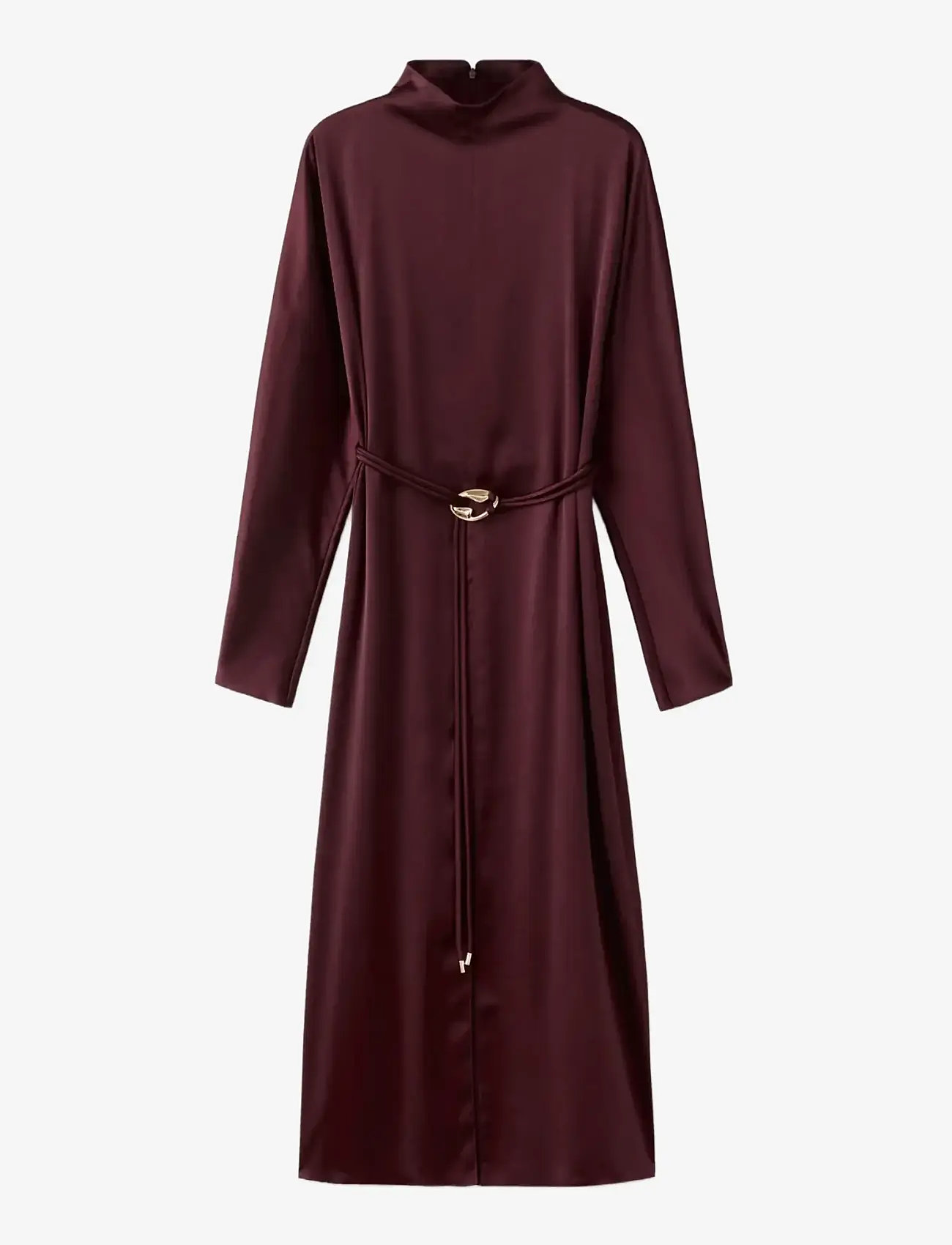 Mango - Belt satin dress - festklänningar - dark red - 1