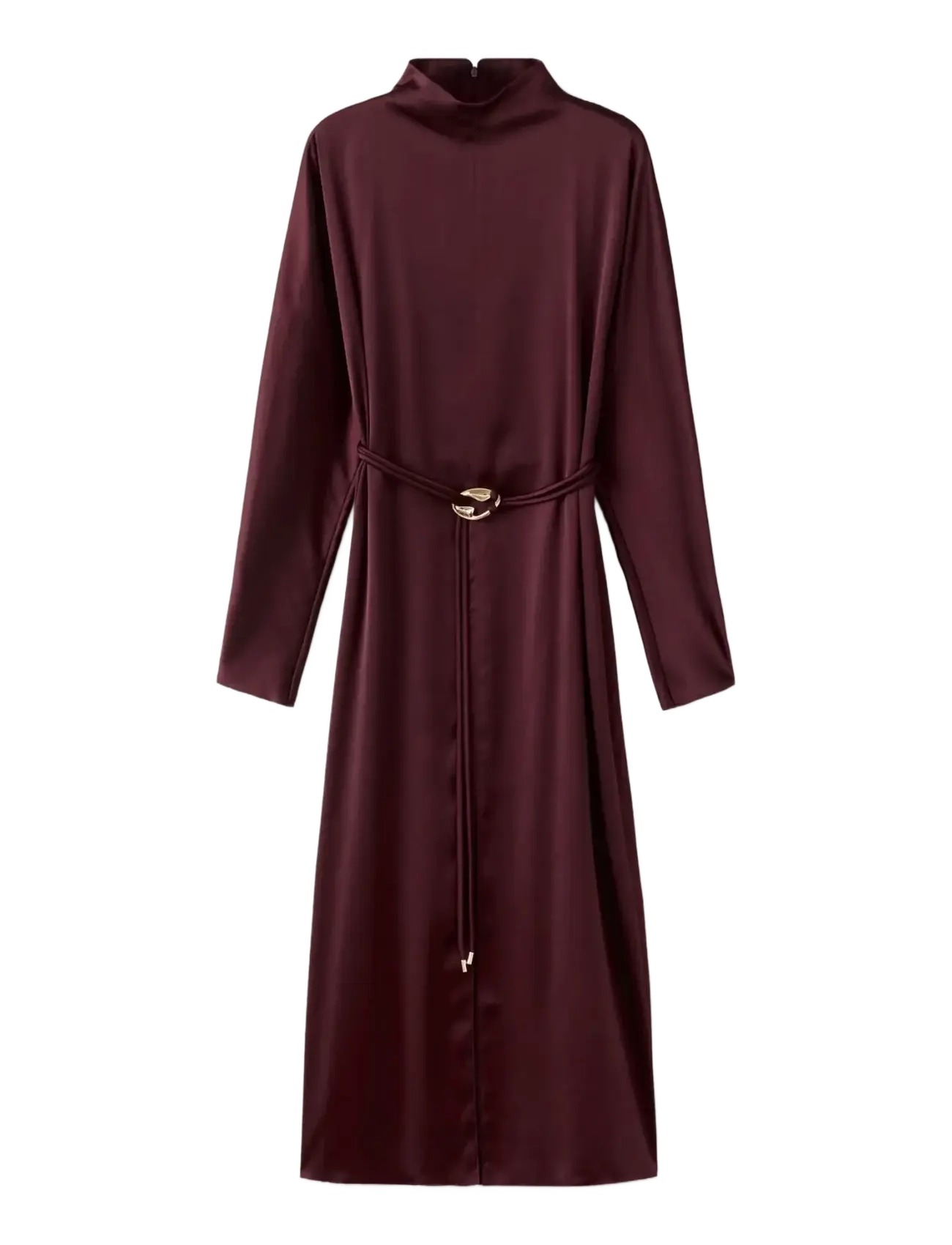 Belt satin dress - DARK RED