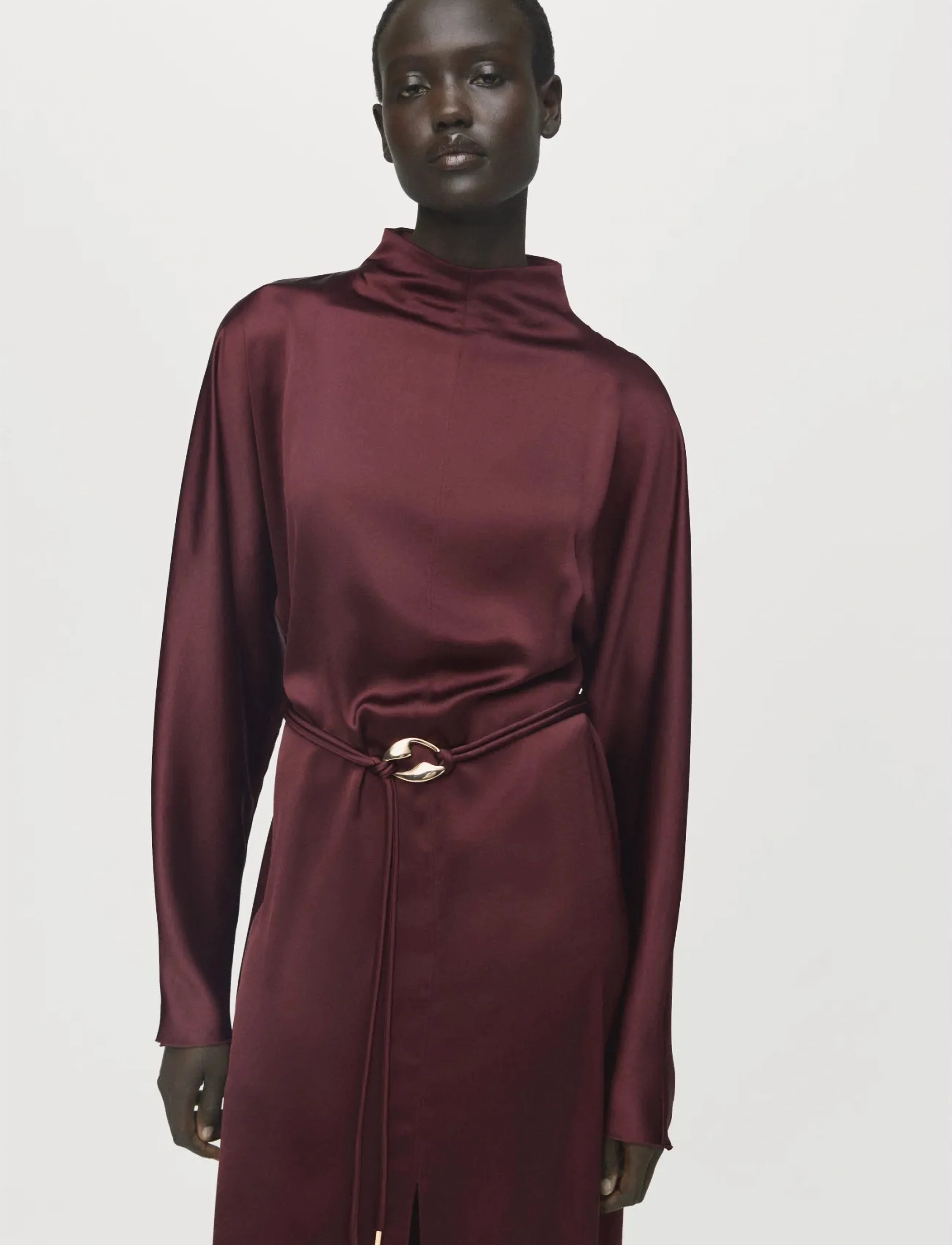 Mango Belt Satin Dress, XS, Burgundy, Kjoler > Knælange Og Midi, Dame