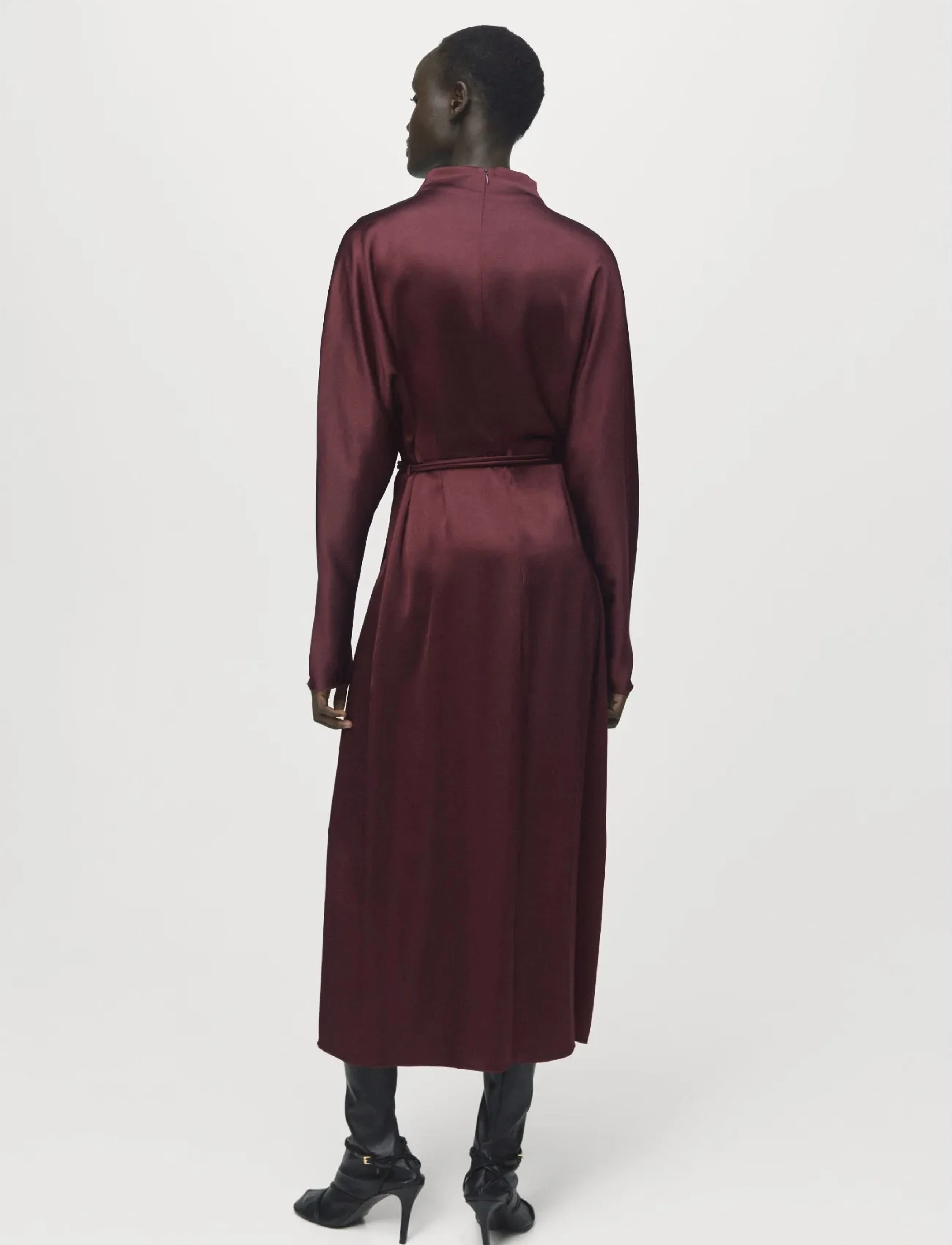 Mango - Belt satin dress - partykleider - dark red - 2