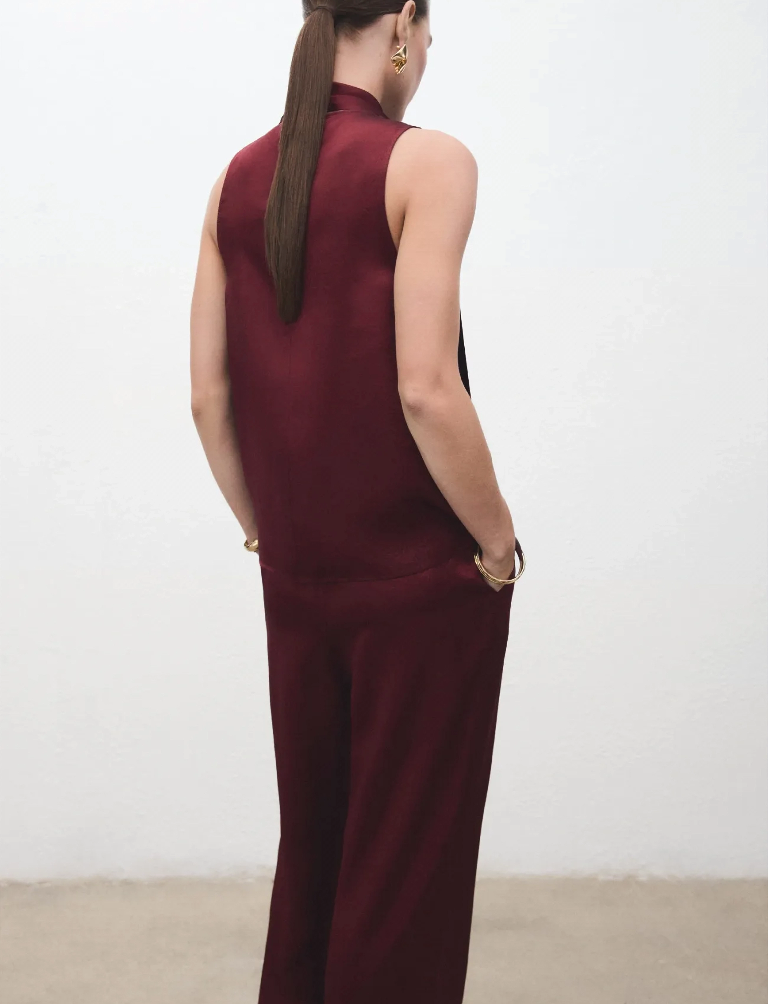Mango - Satin blouse with foulard - rust - copper - 2