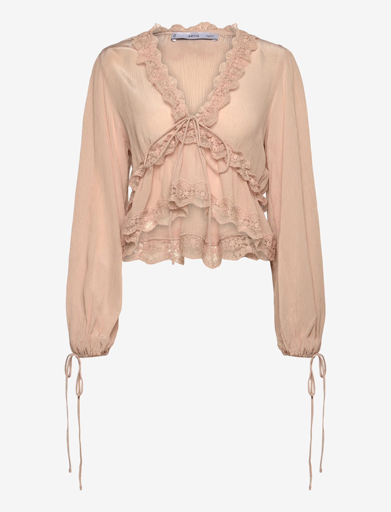 Mango - V-neck blouse with lace trim - lt-pastel pink - 1