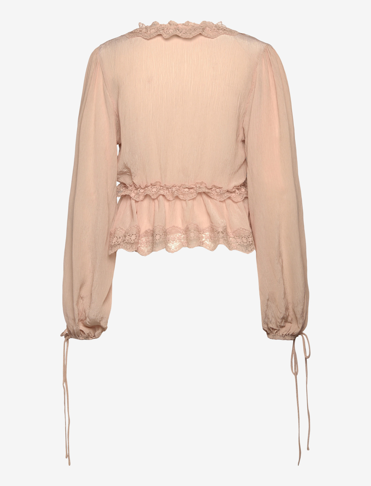 Mango - V-neck blouse with lace trim - lt-pastel pink - 2