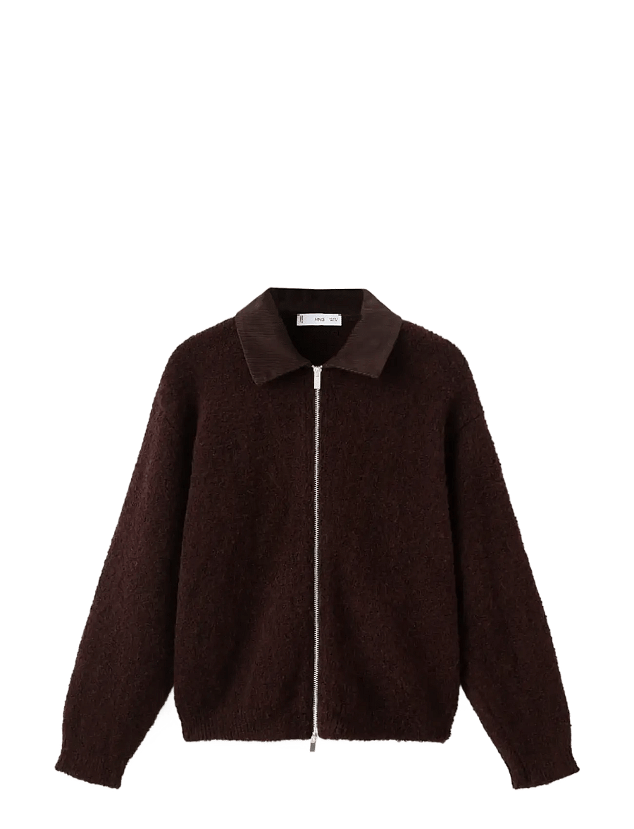 Mango - Bouclé jacket with corduroy collar - bomberjackor - brown - 1