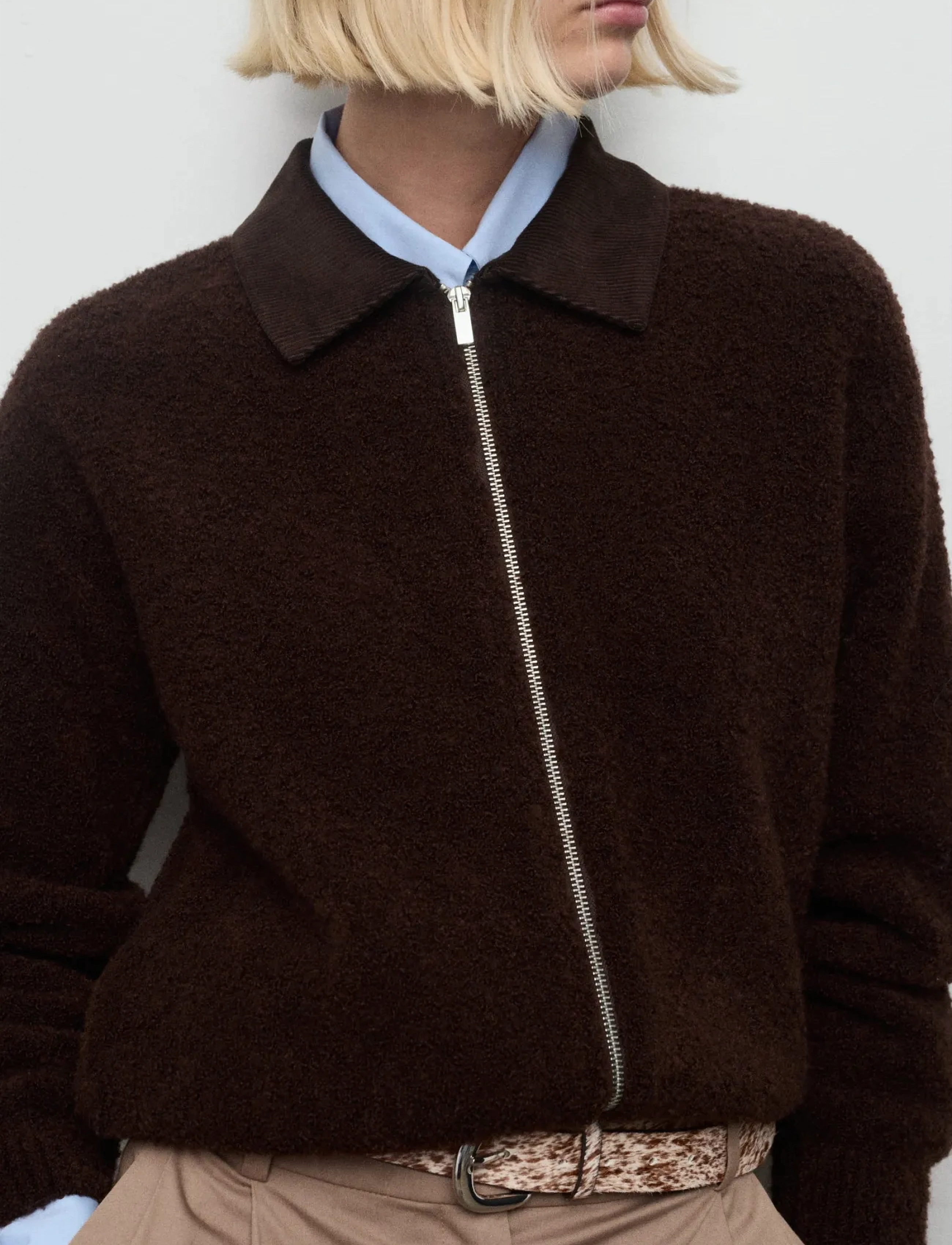 Mango Bouclé Jacket With Corduroy Collar, S, Jackets, Braun - Bomber, Frauen