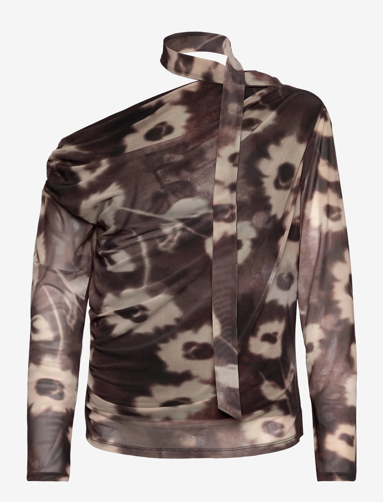 Mango - Floral-print t-shirt with scarf - langærmede bluser - brown - 1