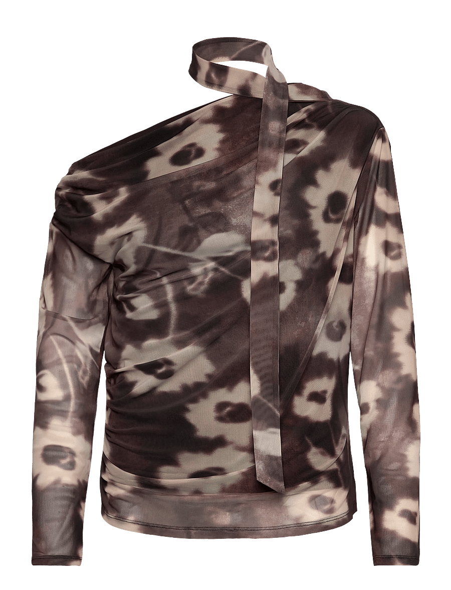 Mango - Floral-print t-shirt with scarf - langærmede bluser - brown - 1