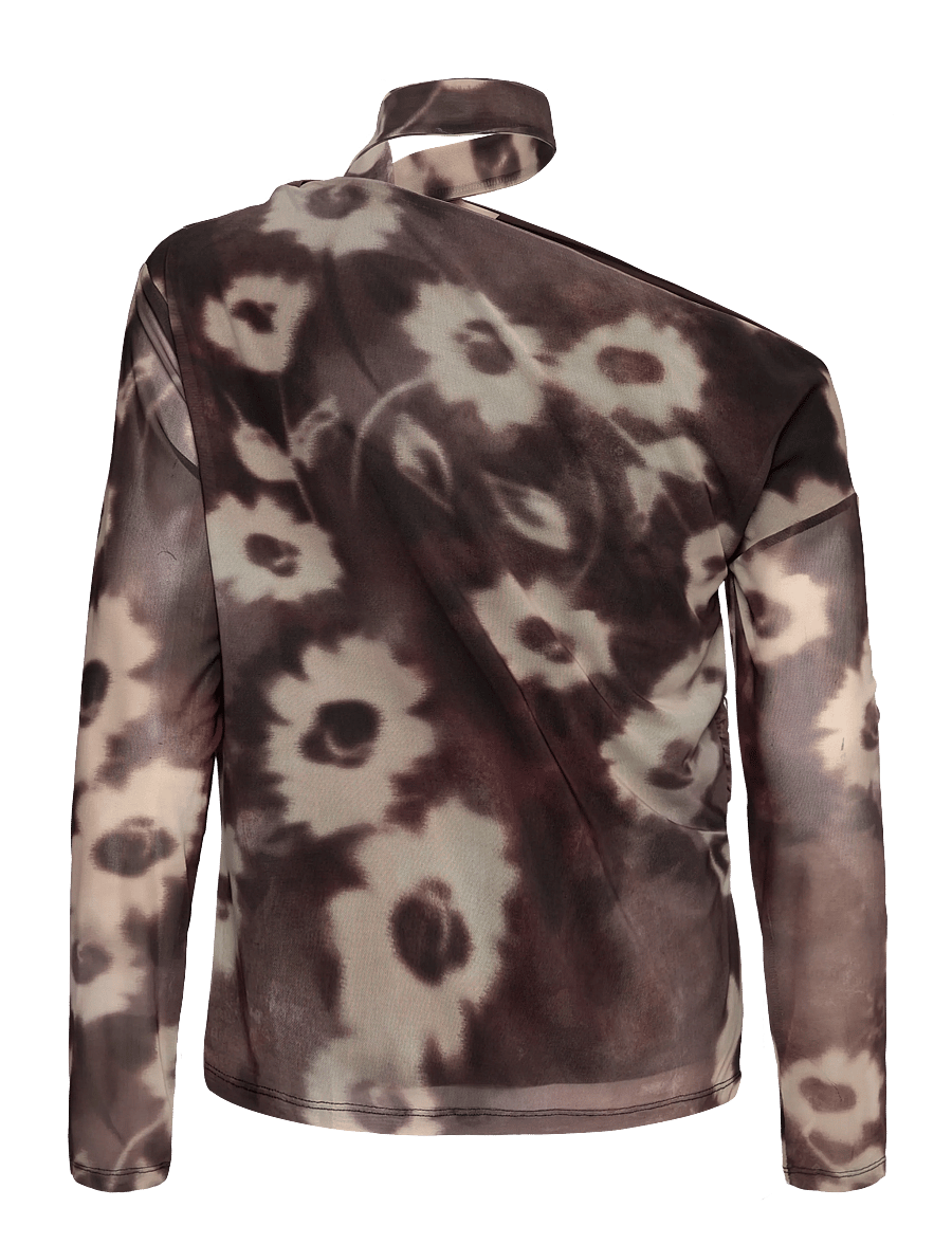 Mango - Floral-print t-shirt with scarf - langærmede bluser - brown - 2