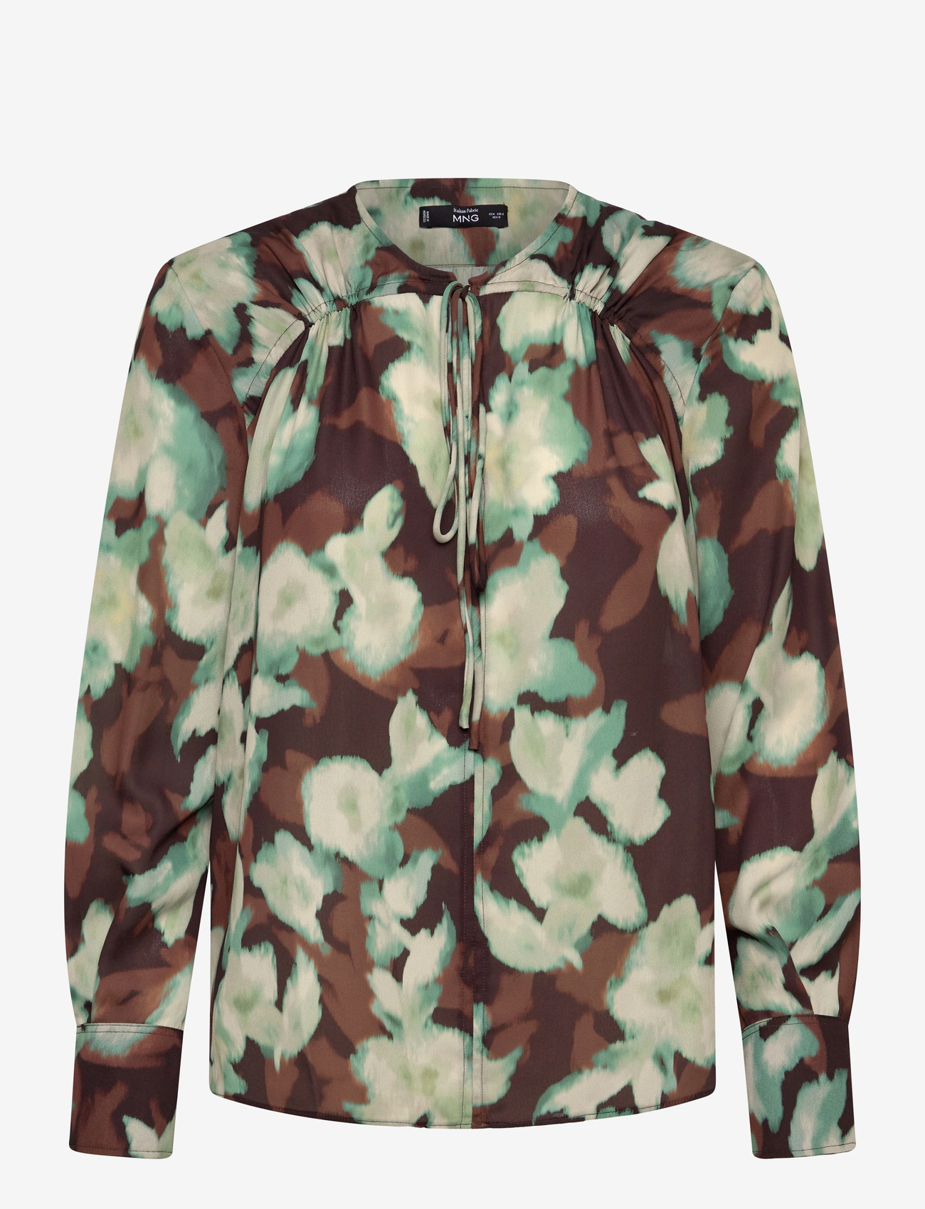 Mango - V-neck blouse with tie - langærmede bluser - green - 0