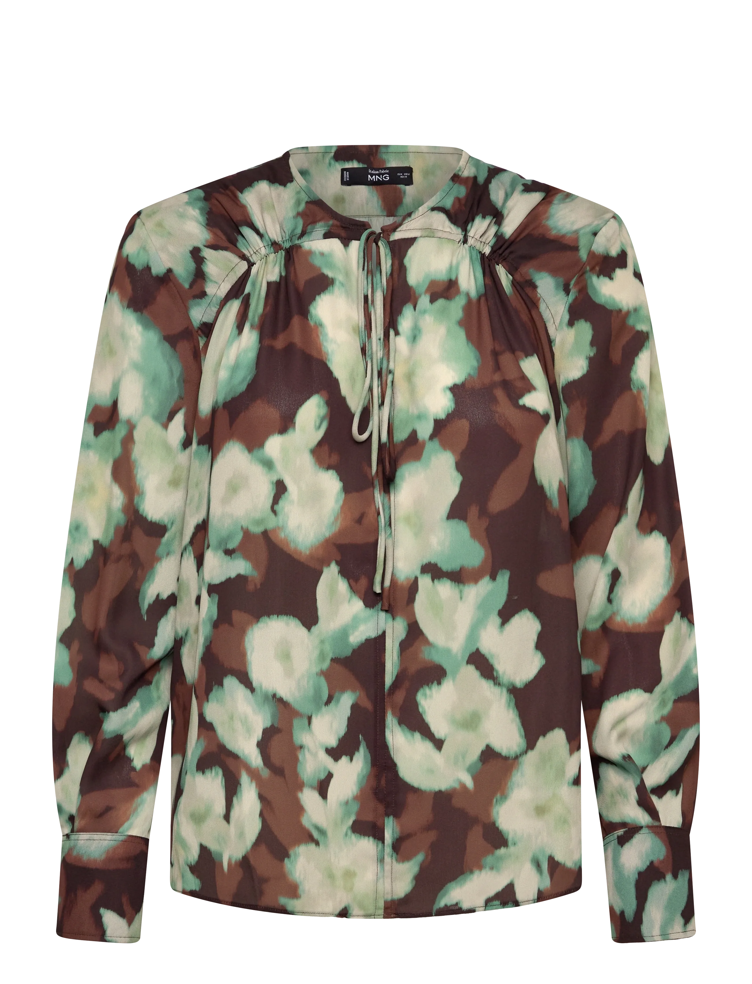 Mango V-neck blouse with tie - Blusar - GREEN / multi