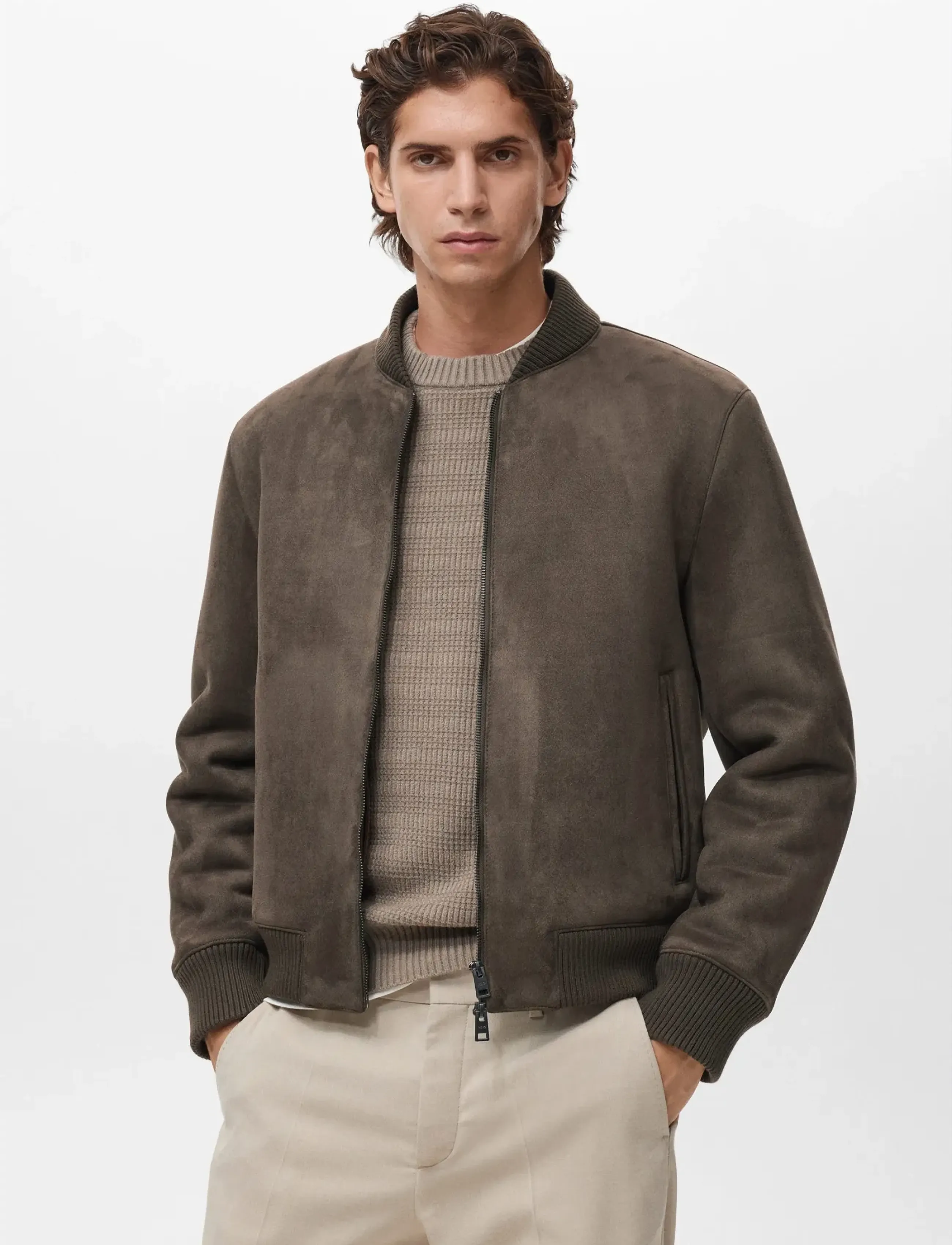 Mango Suede-Effect Bomber Jacket, S, Jackets, Braun - Männerswear