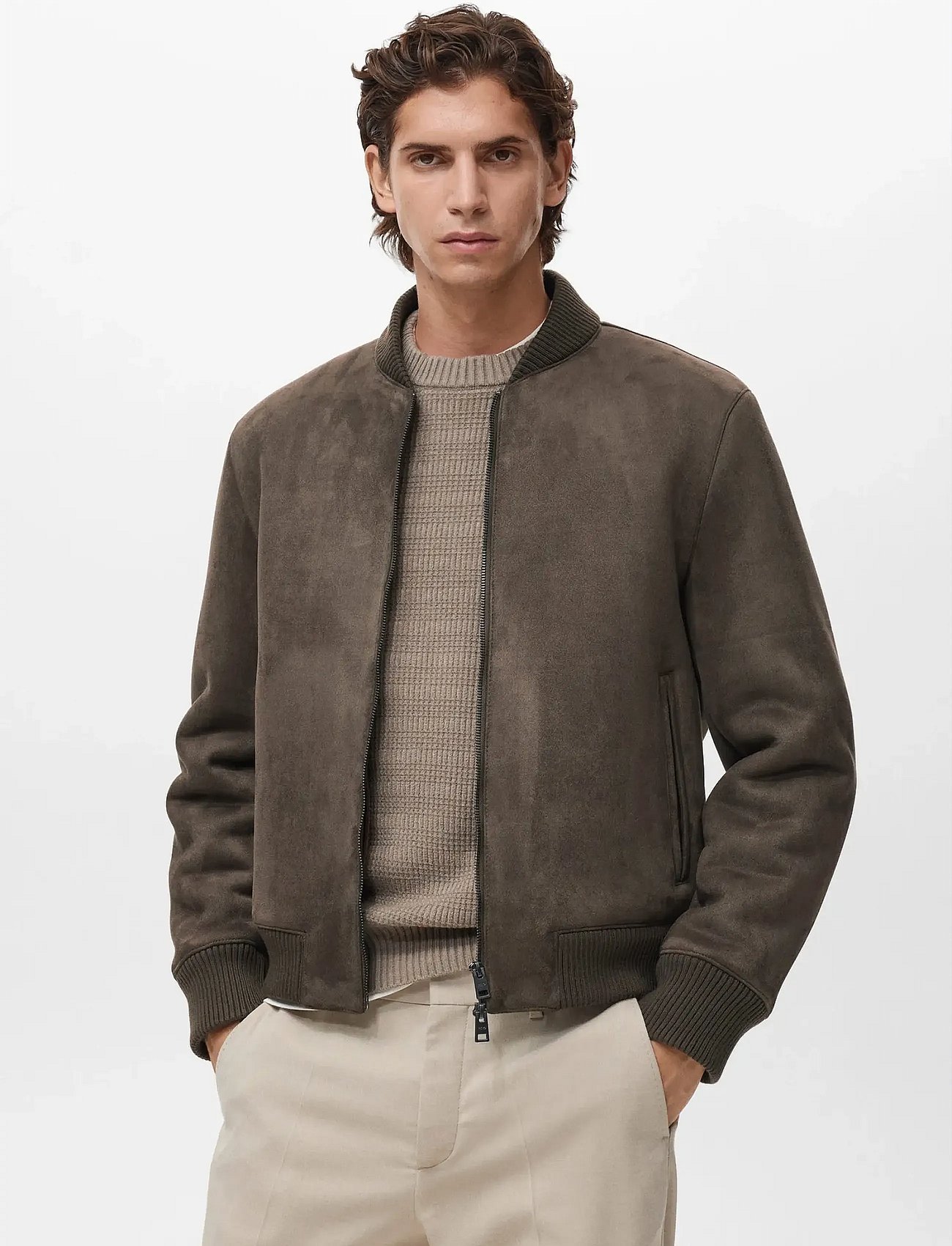 Suede-effect bomber jacket