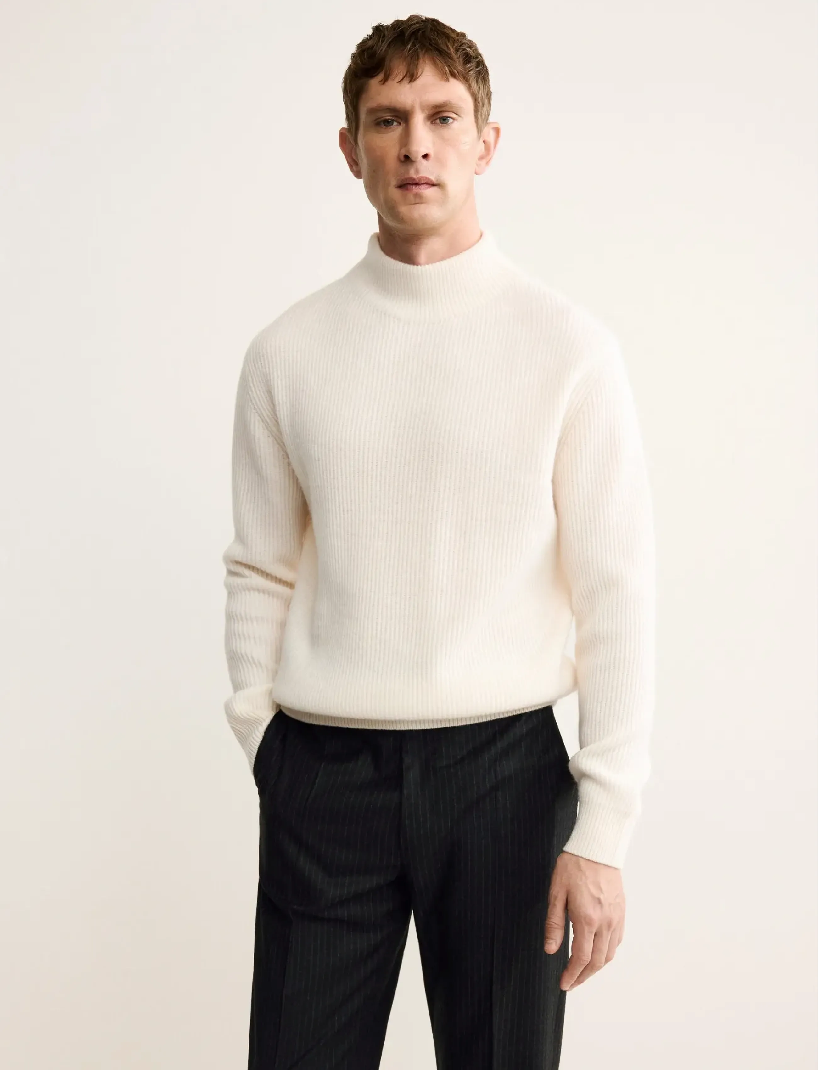Mango 100% wool turtleneck sweater - Looks for less - LIGHT BEIGE / cream