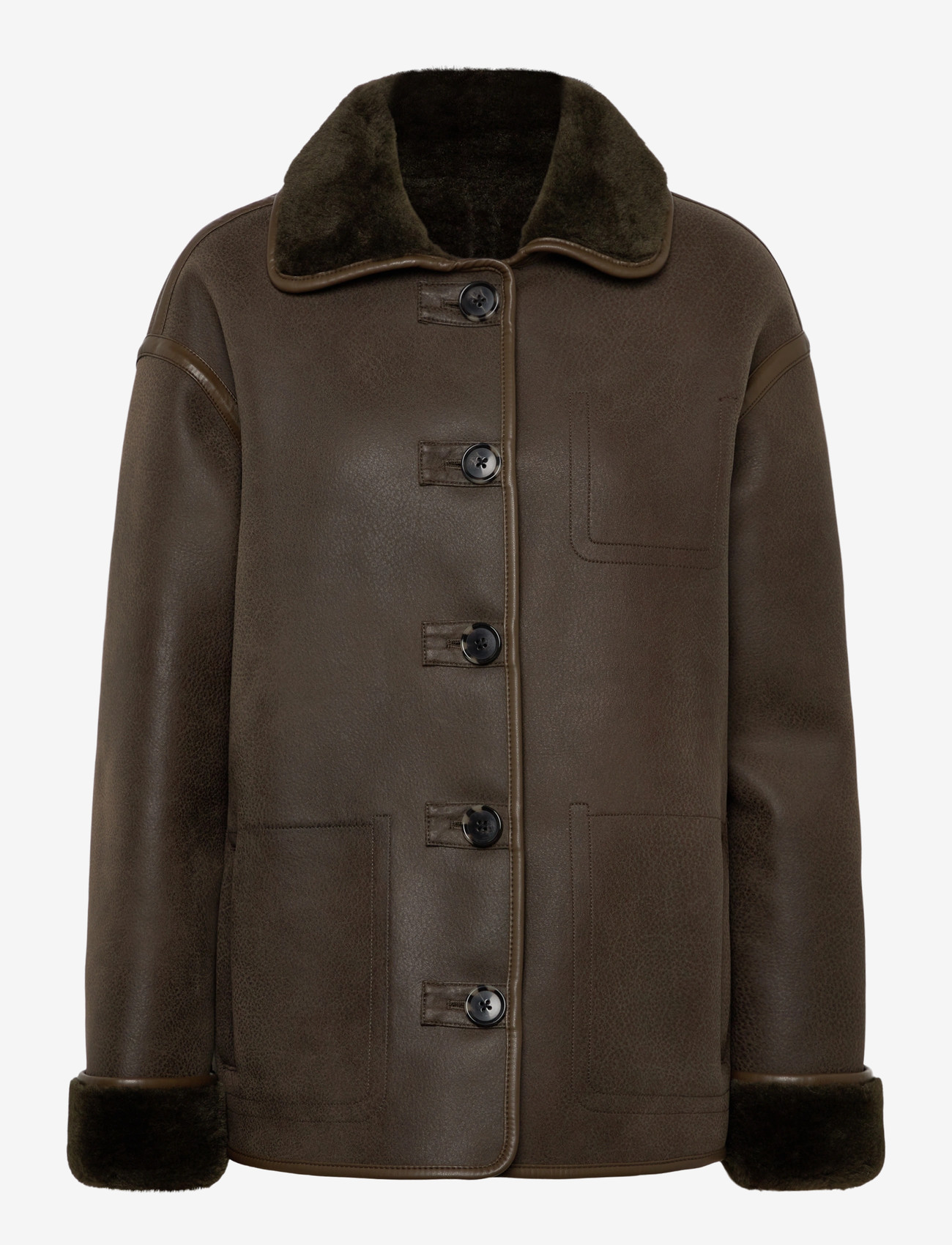 Mango - Faux-shearling leather-effect coat - ytterkläder - beige - khaki - 1