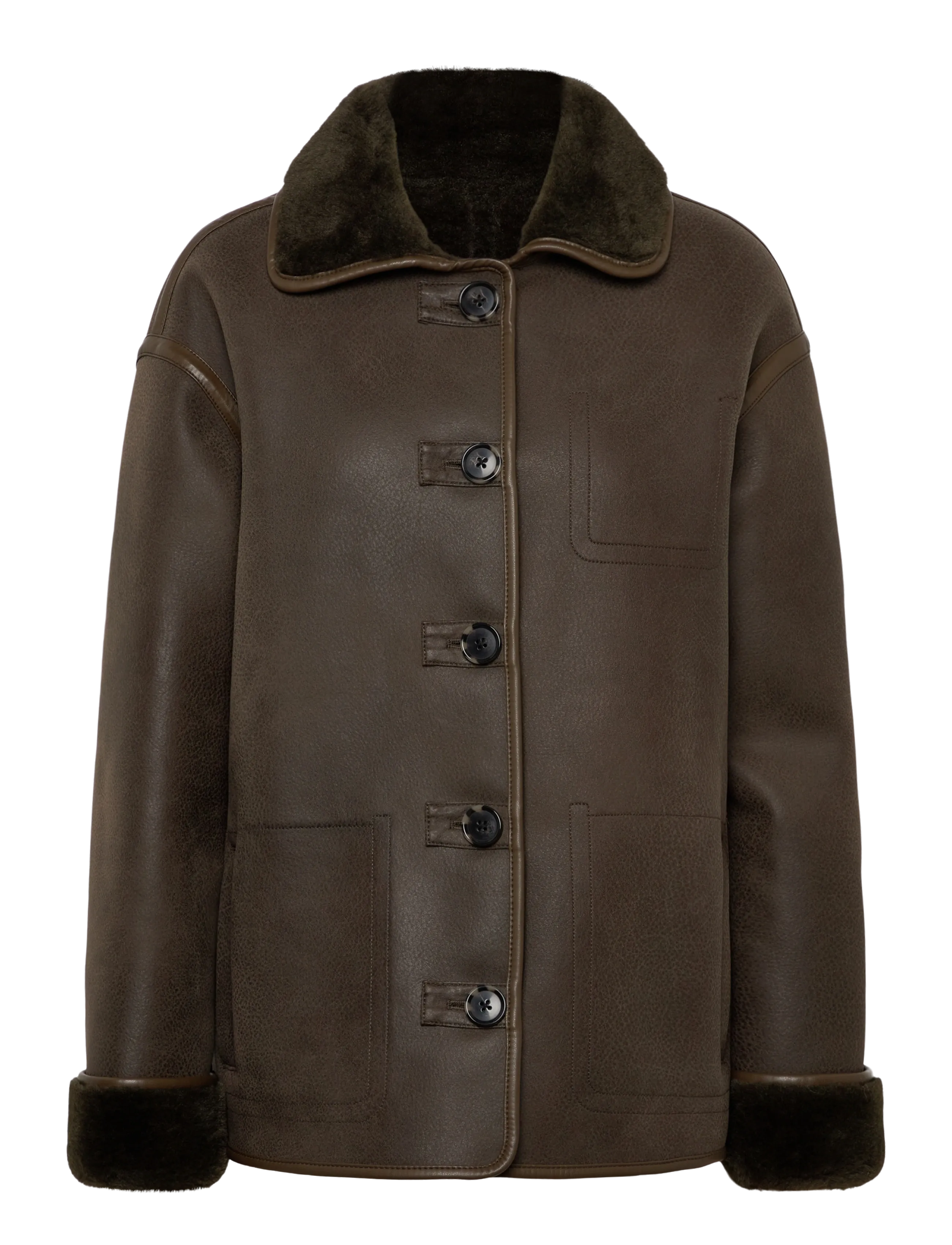 Mango Faux-shearling leather-effect coat - Jakker & Frakker - BEIGE - KHAKI / khaki/green