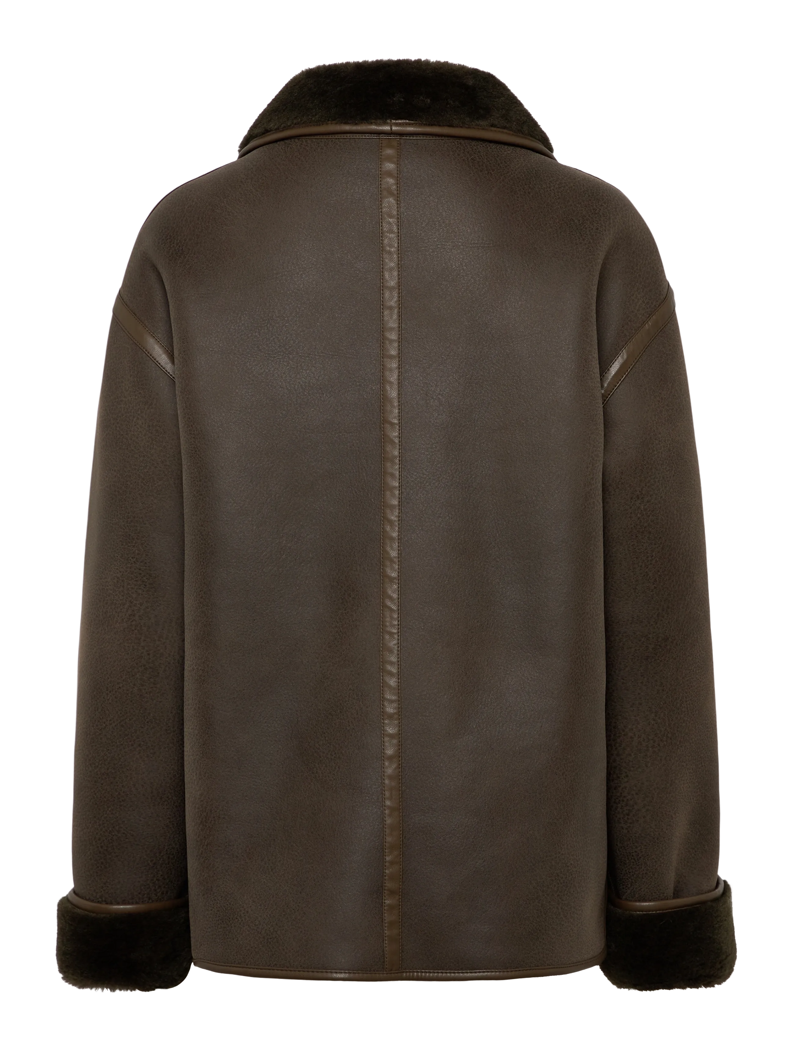 Mango - Faux-shearling leather-effect coat - overtøj - beige - khaki - 2
