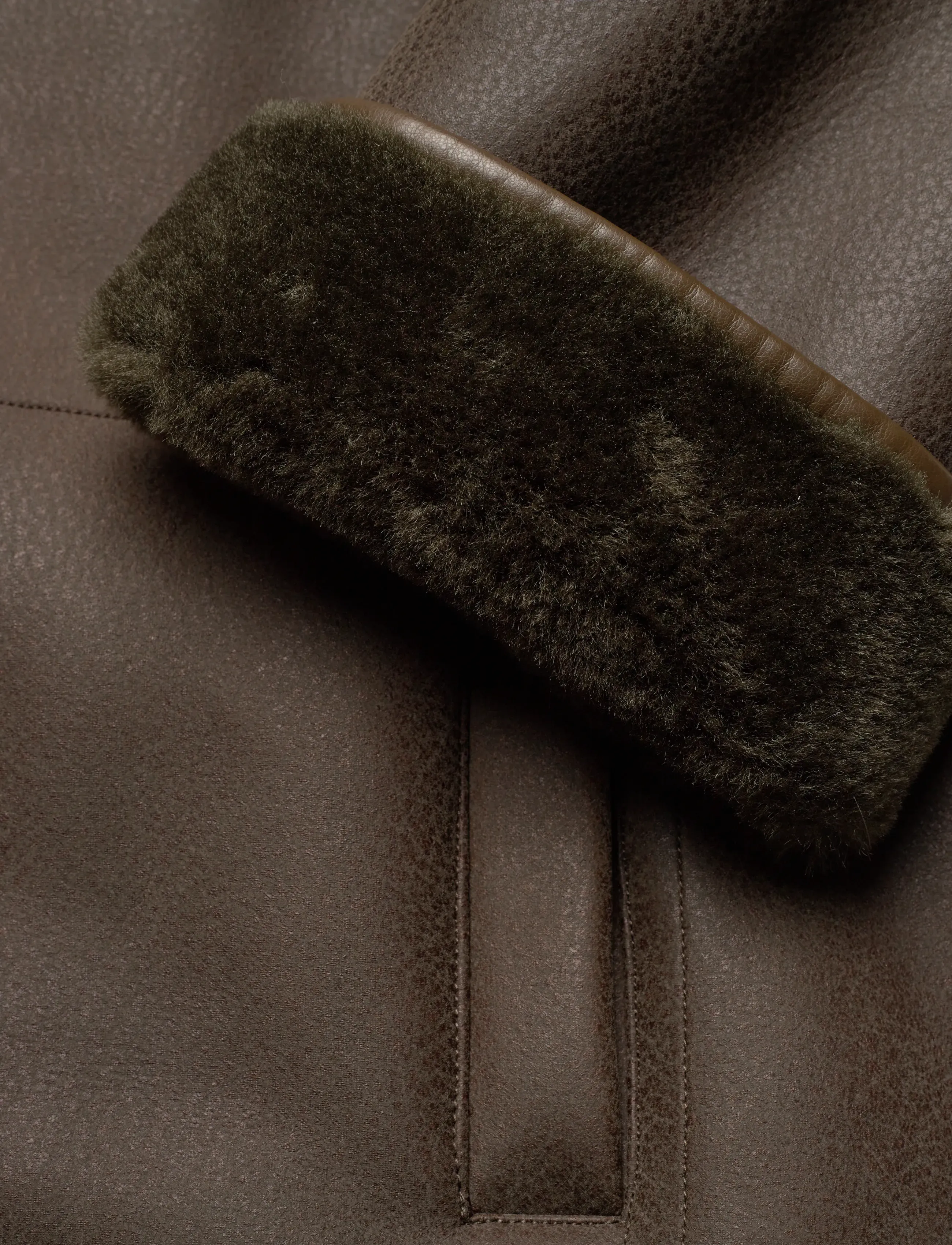 Mango - Faux-shearling leather-effect coat - overtøj - beige - khaki - 5
