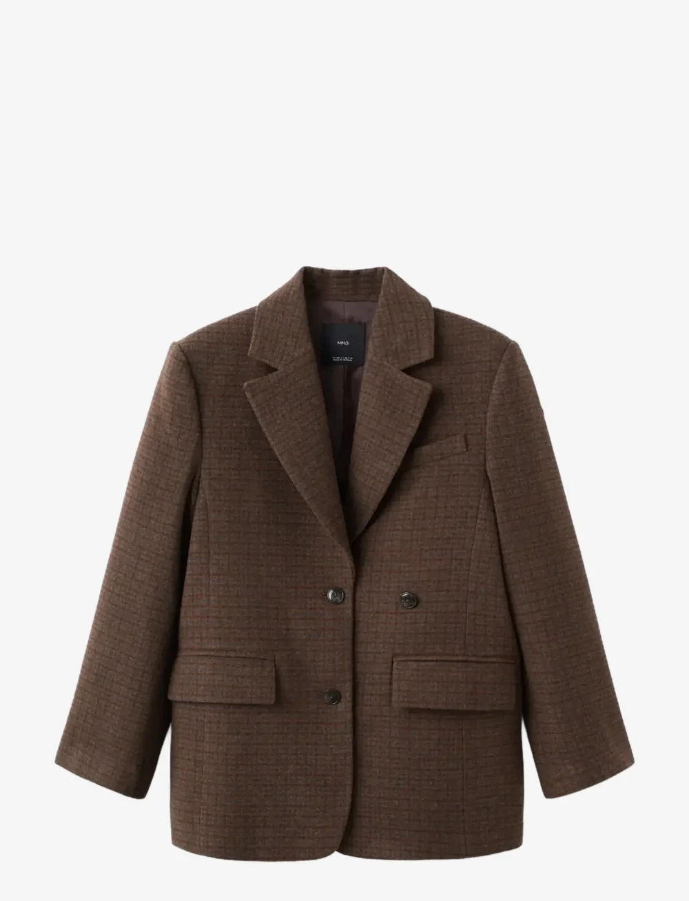 Mango - Micro houndstooth wool blazer - dubbelknäppta kavajer - medium brown - 1