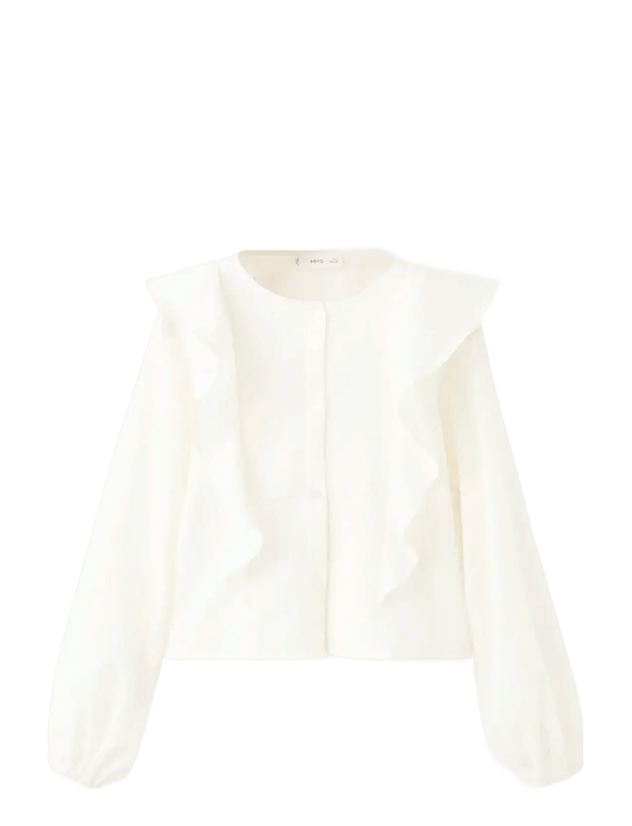 Mango - Ruffled lurex blouse - långärmade blusar - natural white - 1