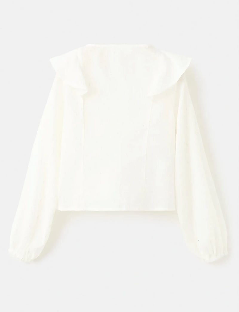 Mango - Ruffled lurex blouse - langärmlige blusen - natural white - 0